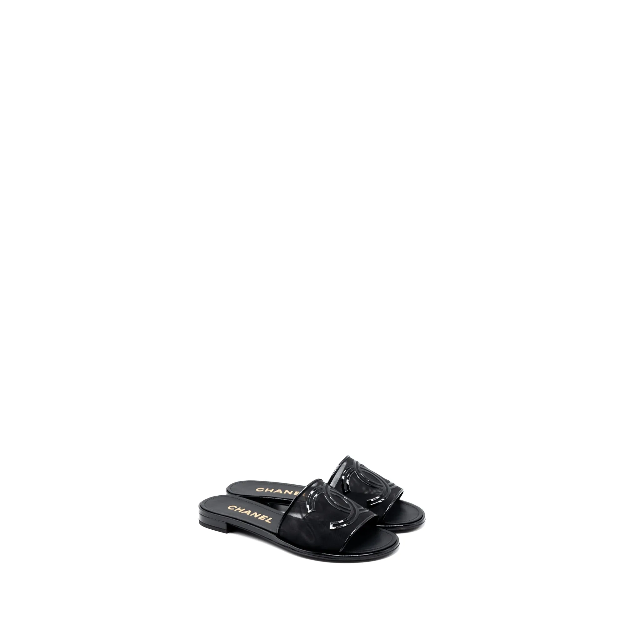 Chanel Size 38 CC Logo Sandals Black Chic Designer Sandals