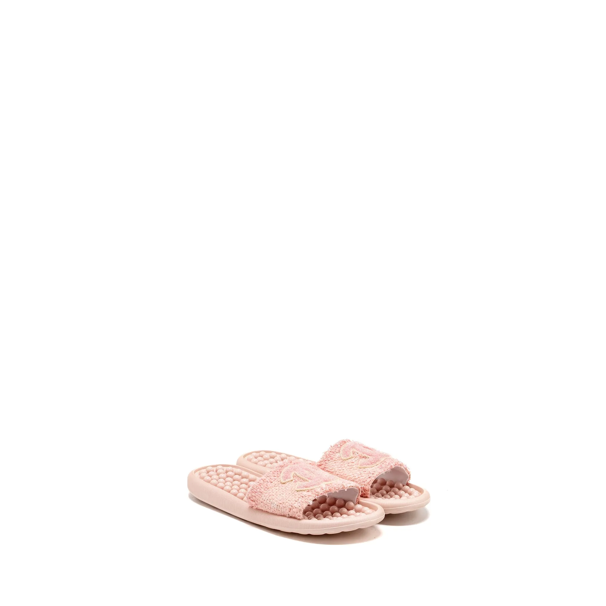 Chanel Size 38 Tweed Pool Beach Slides Sandals Pink Plush Embrace