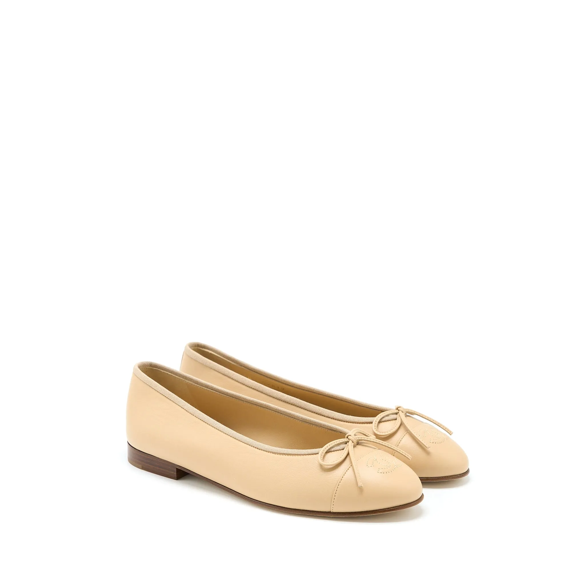 Chanel Size 38.5 Ballerina Flat Shoes Lambskin Beige Heat-resistant