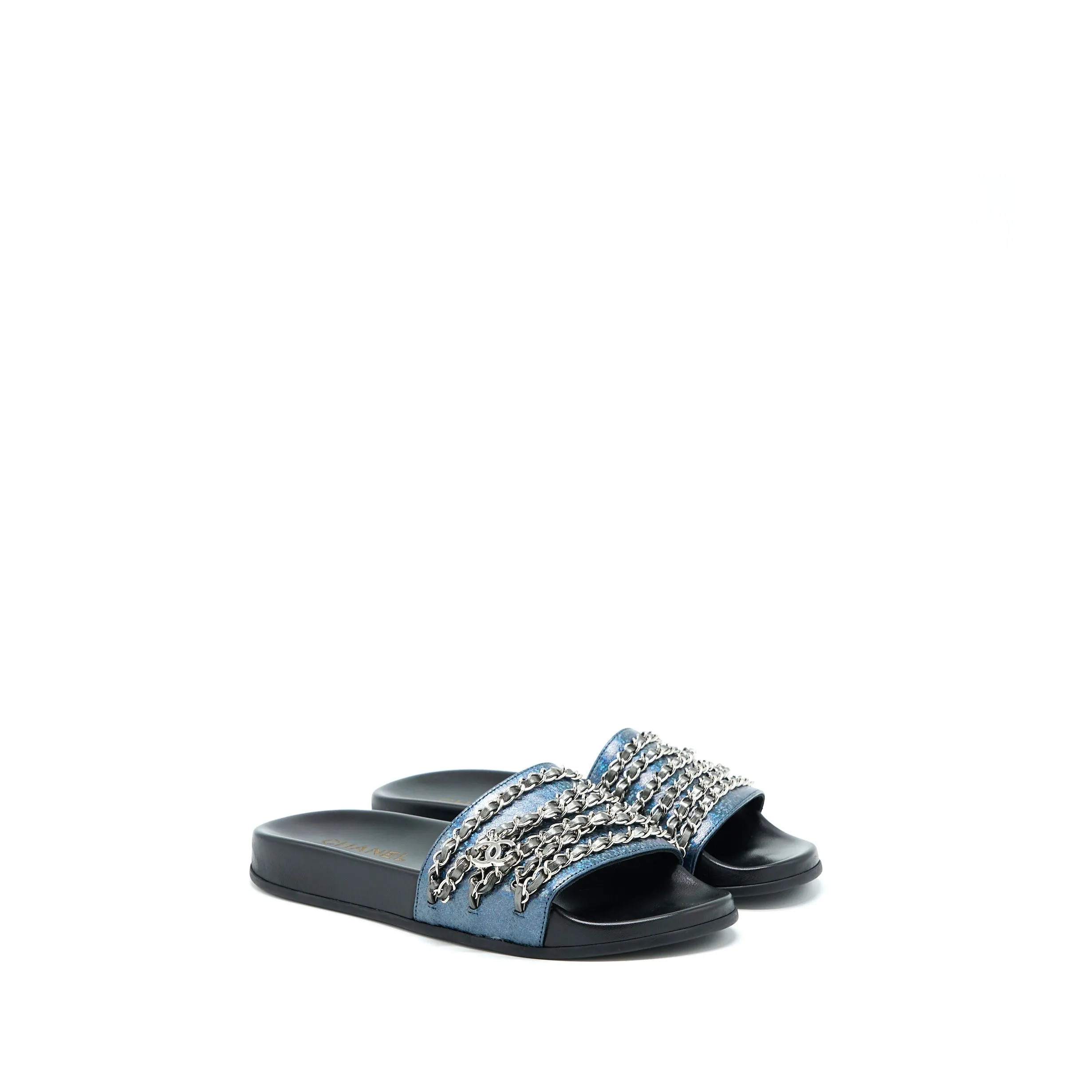 Chanel Size 39 CC Logo Dropped/Leather Chain Sandals Multicolour Cool Ride