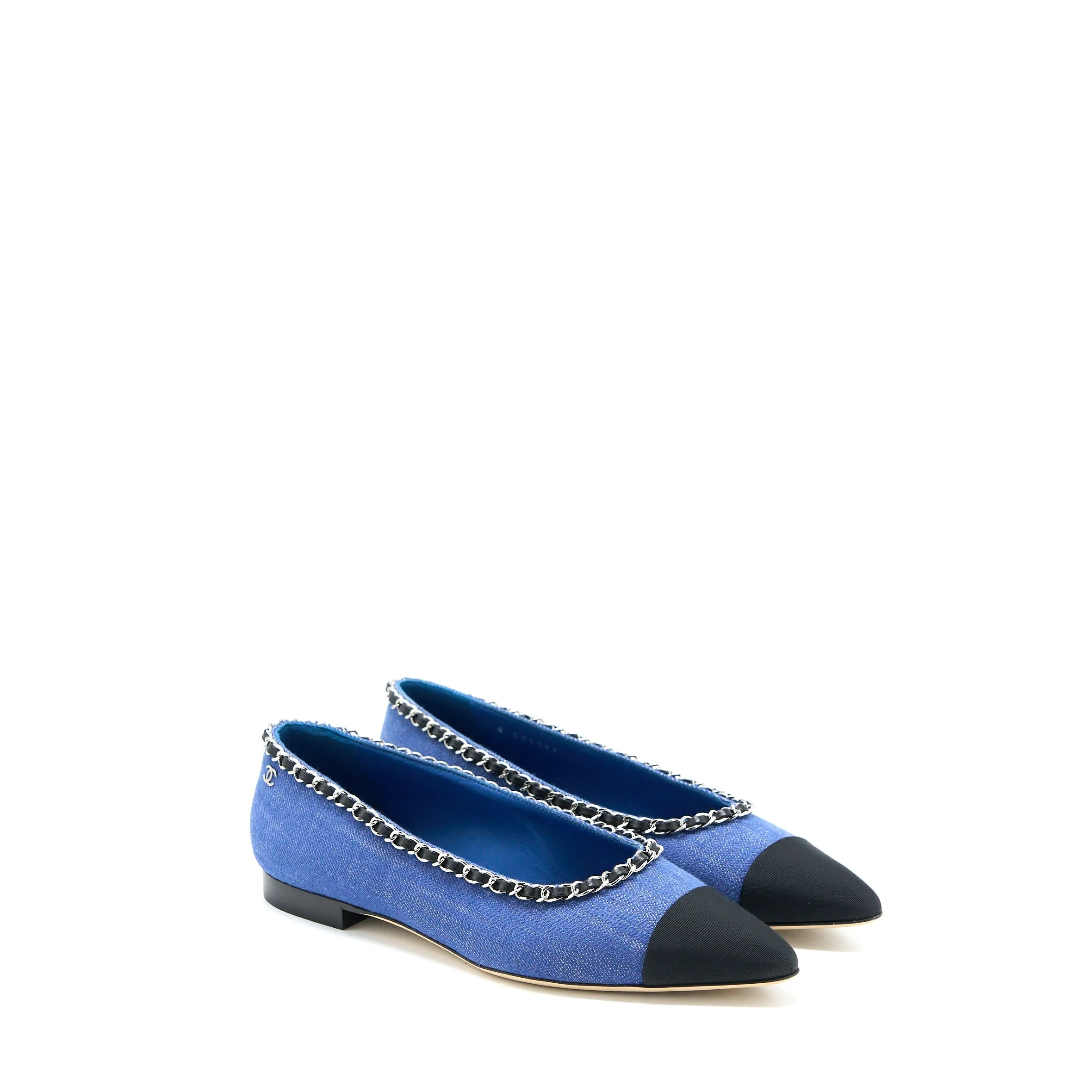 Chanel Size 39 Flat Shoes Denim Blue/Black Handmade