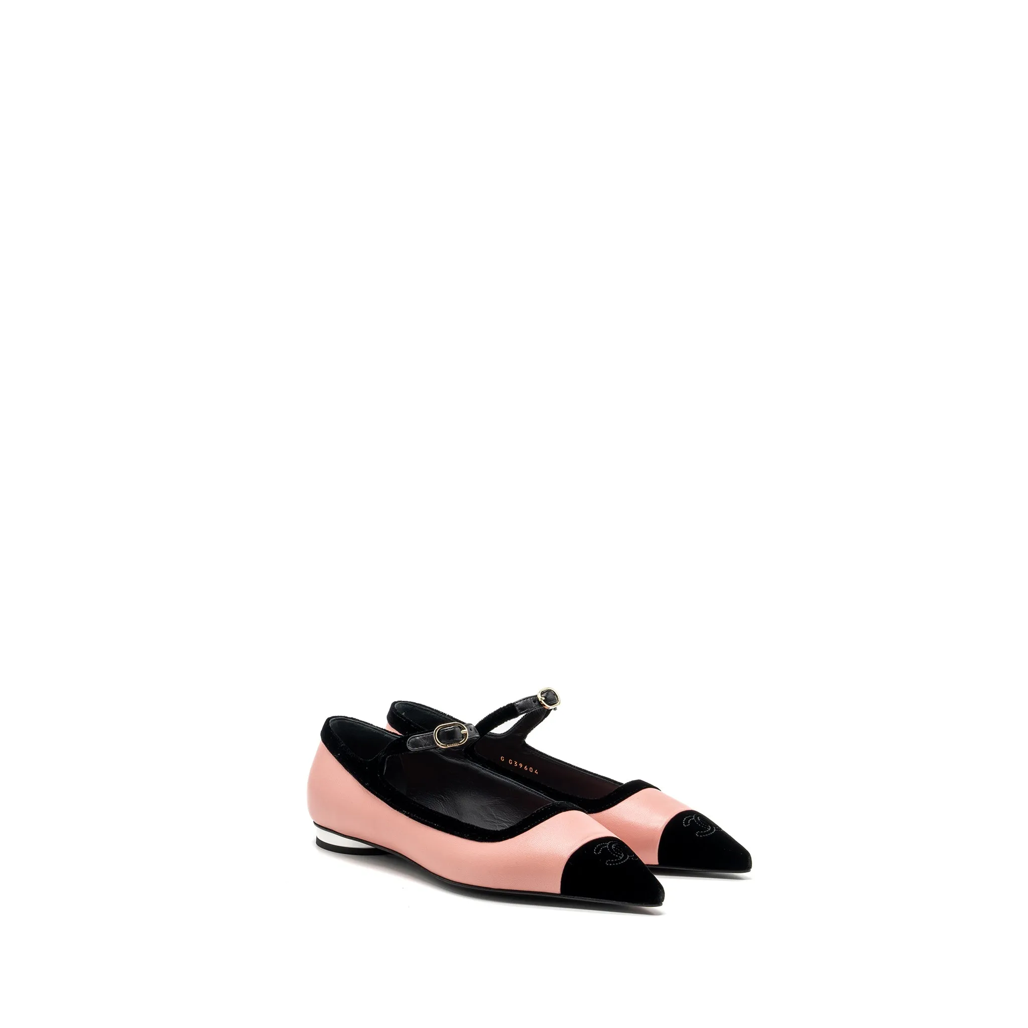 Chanel size 39.5 22K mery janes shoes lambskin / velvet pink / black L Neutral