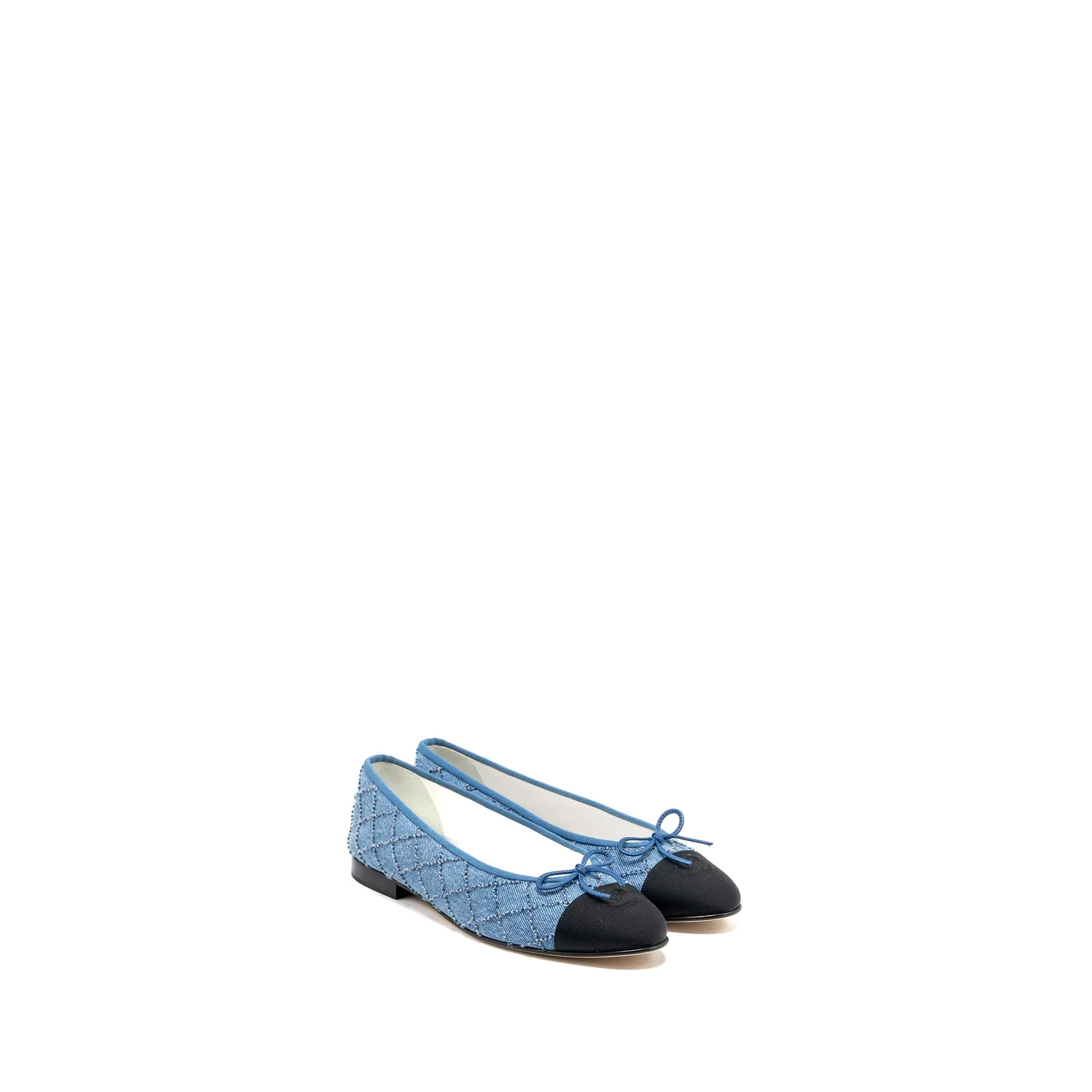 Chanel Size 41.5 Ballerina Flat Shoes Denim Blue/Black Wet-Grip