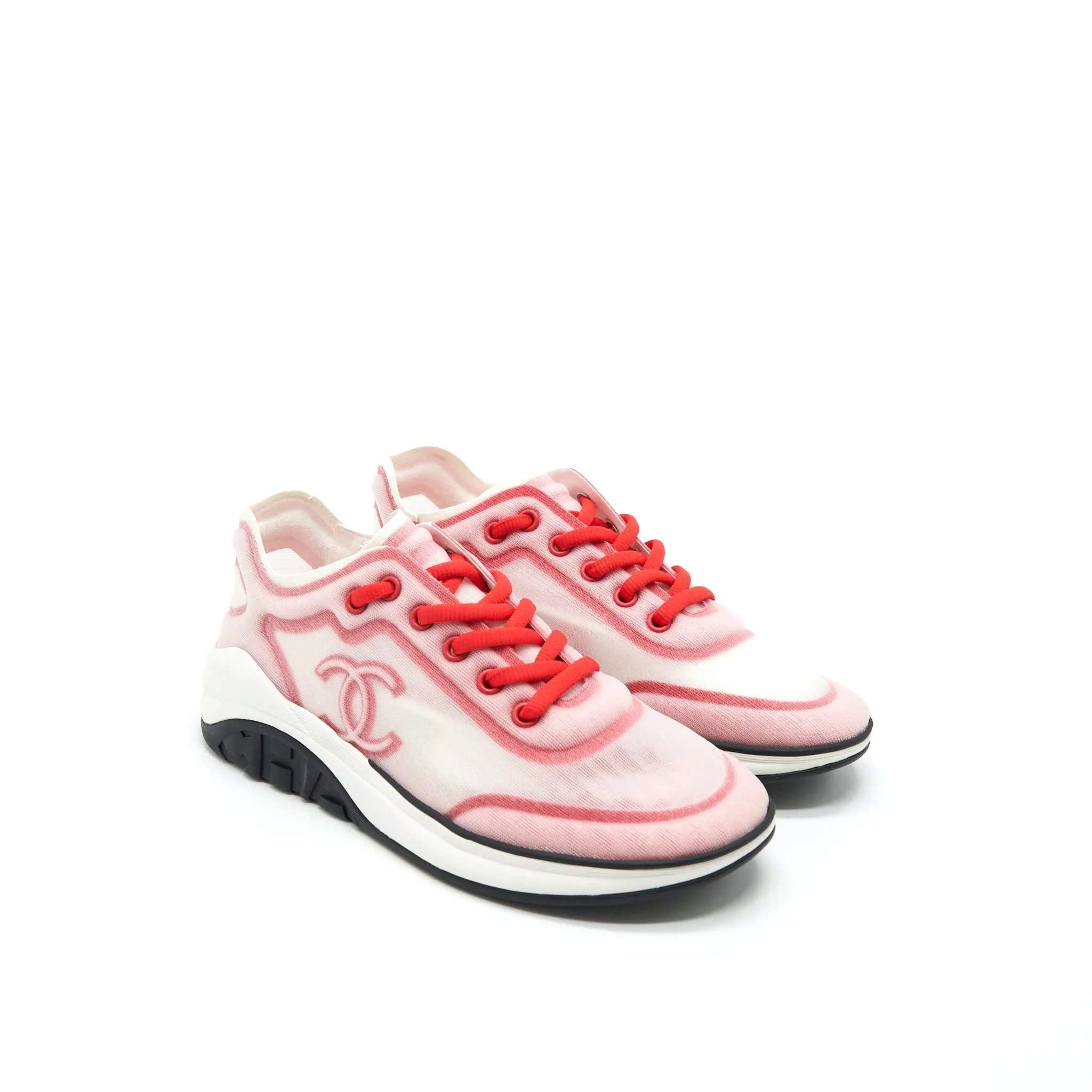 Chanel size37 CC Logo Sneaker Red/ White/ black Shock-absorbent materials