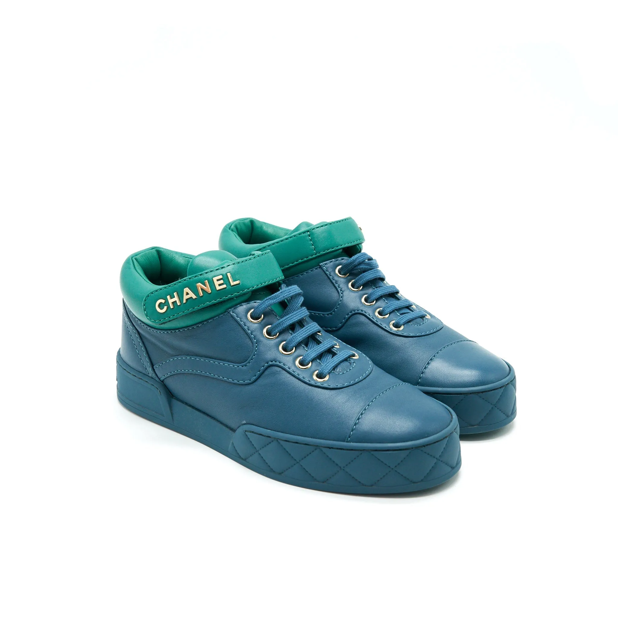 Chanel Sneakers Size 37 In Blue Green Fast Motion