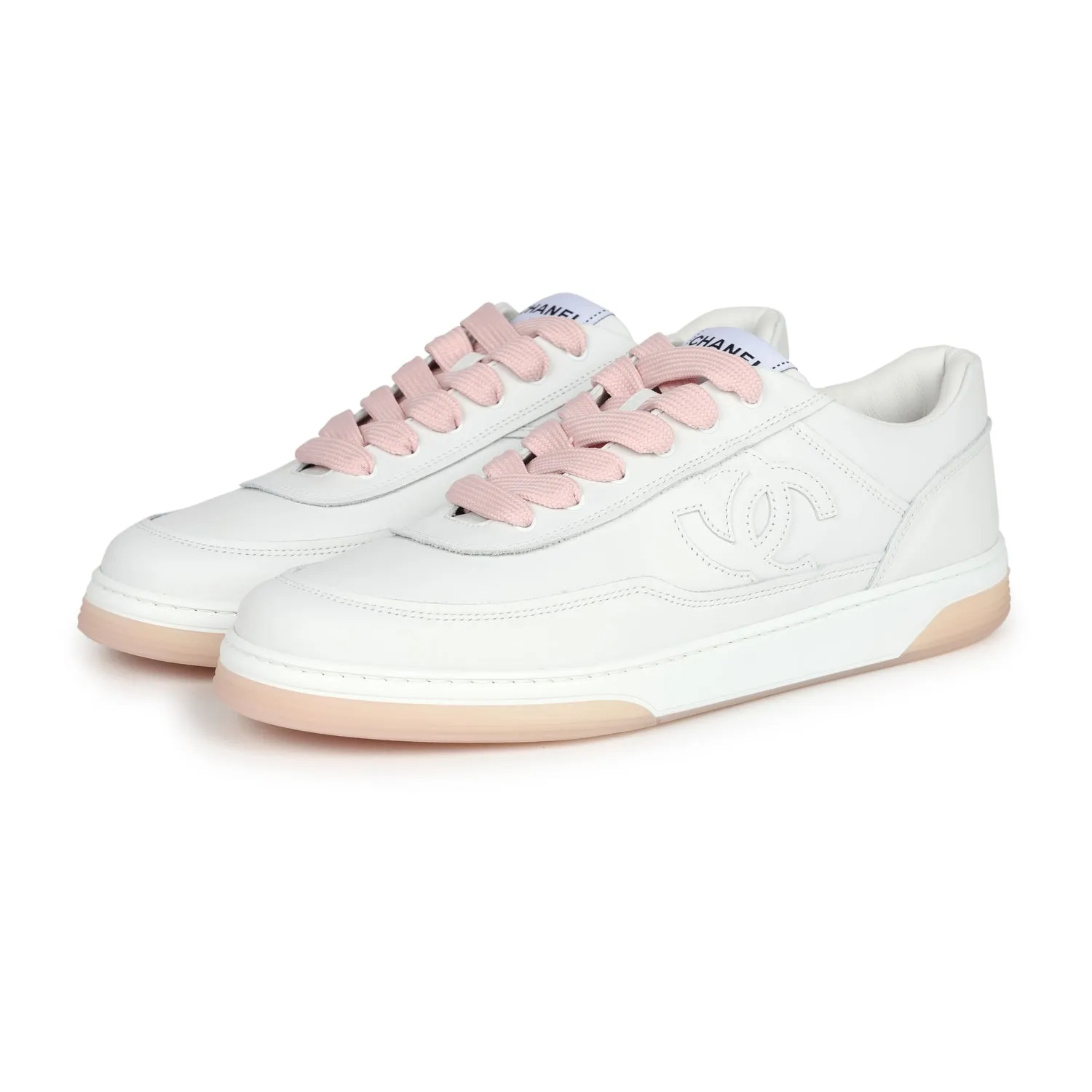 Chic Flair Chanel CC Low Top Sneakers White and Pink Calfskin 41 EU