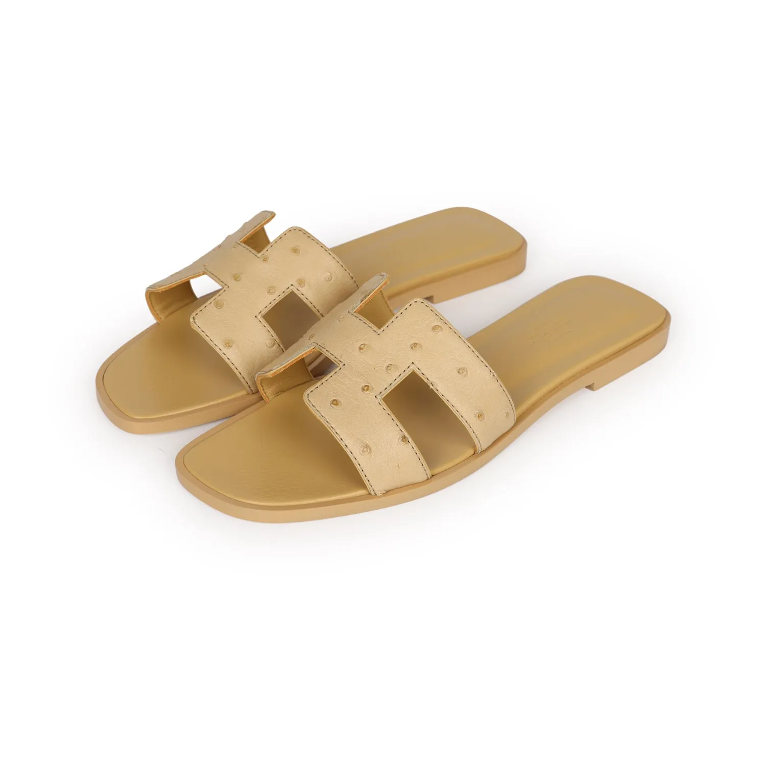 Chic Pumps Hermes Oran Sandals Beige Crin Ostrich 37