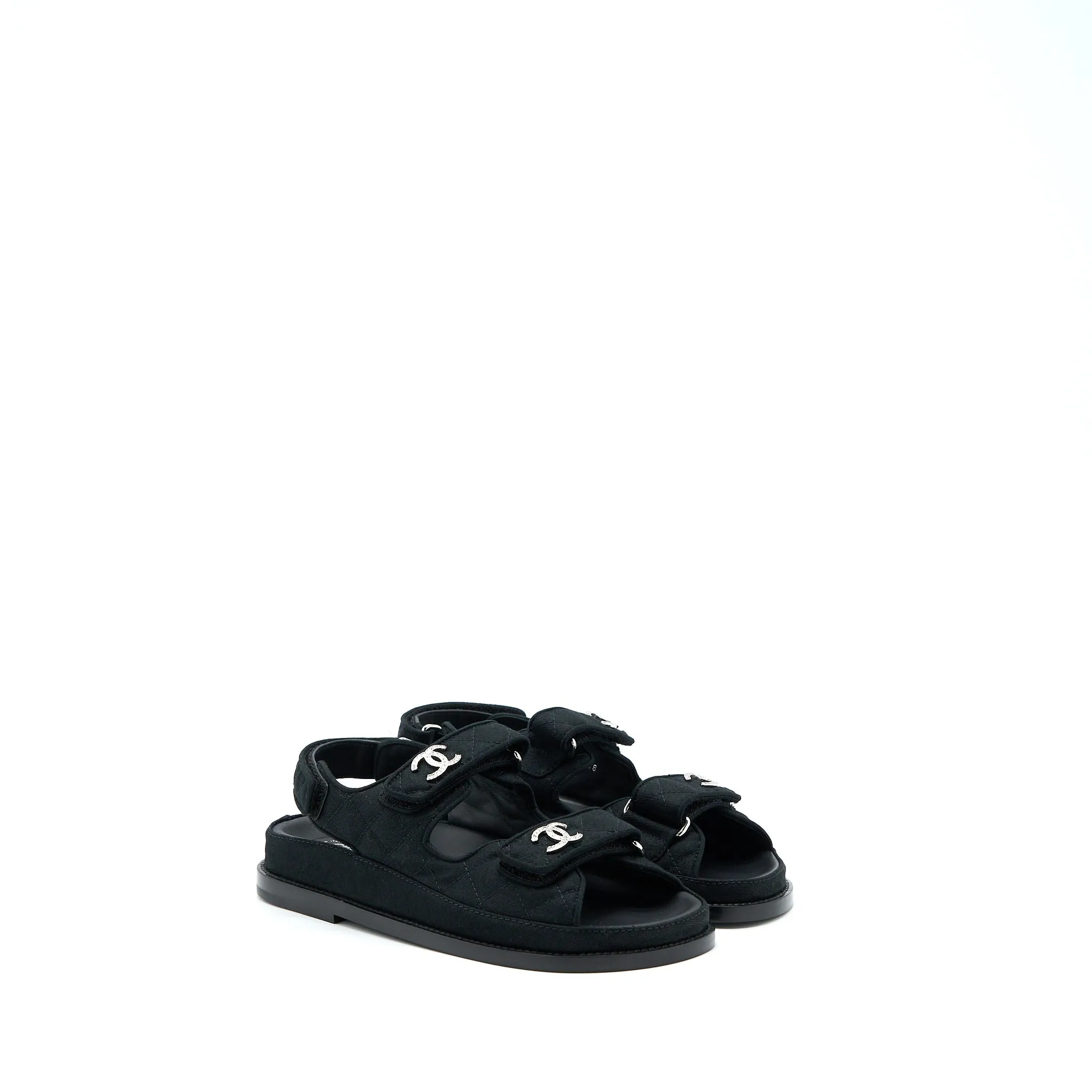 Chic Sandals Chanel Size 36 Dad Sandals Crystal Logo Fabric Black