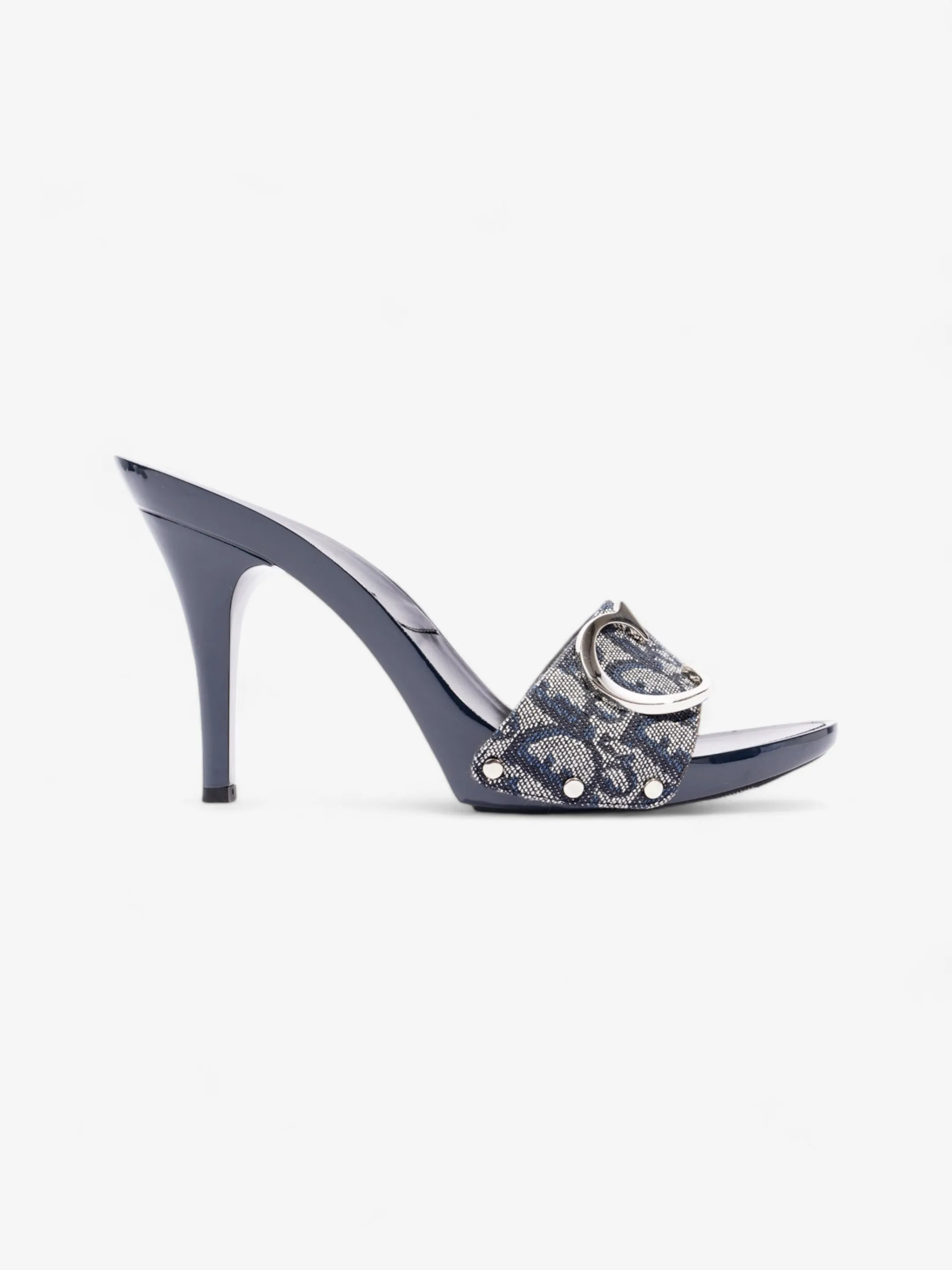 Christian Dior Monogram CD Buckle Heels 80 Navy Monogram Cloth EU 40 UK 7 Evening Heels