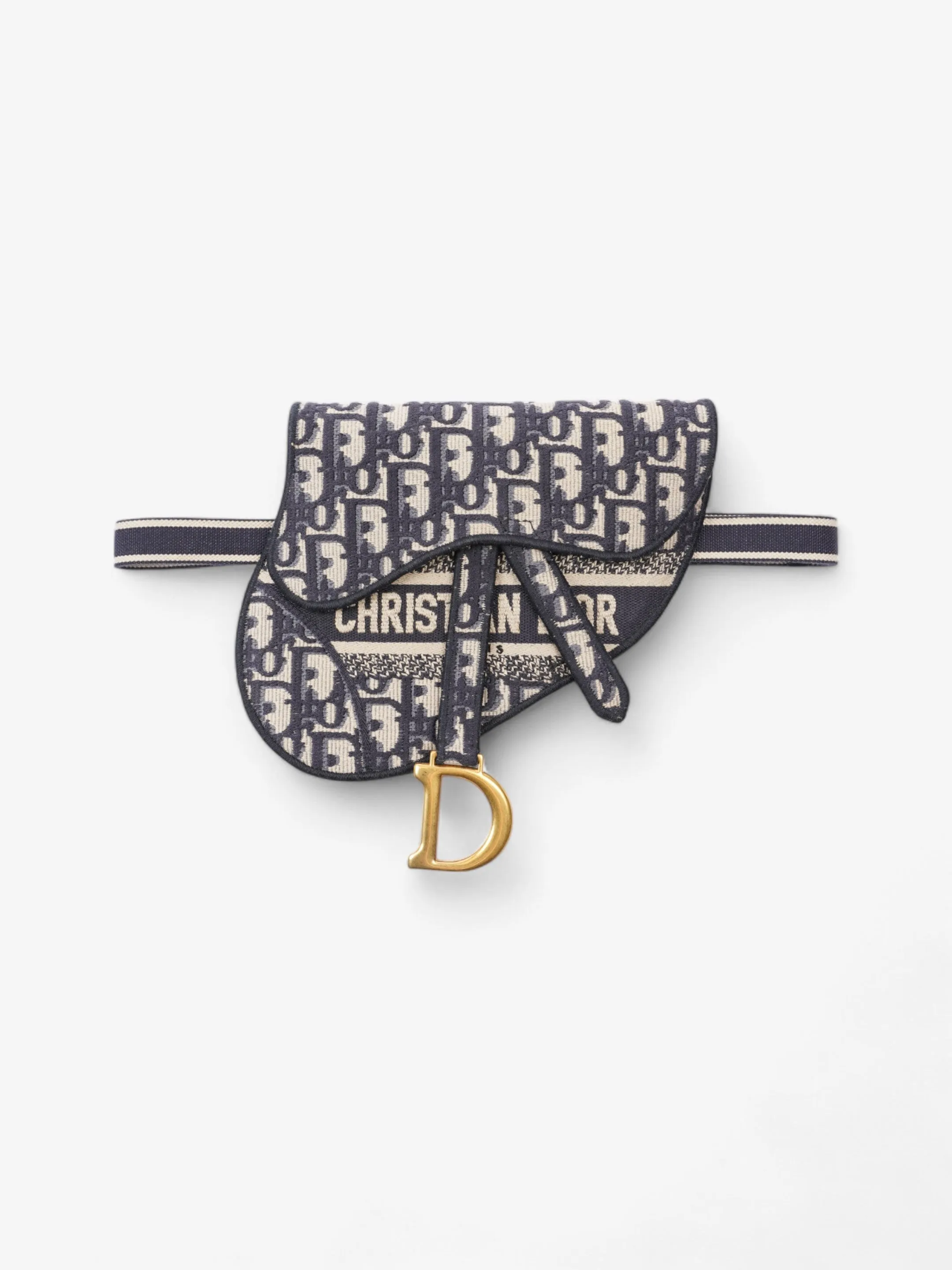 Christian Dior Saddle Flat Waist Pouch Navy Blue Oblique Canvas Daily Essential