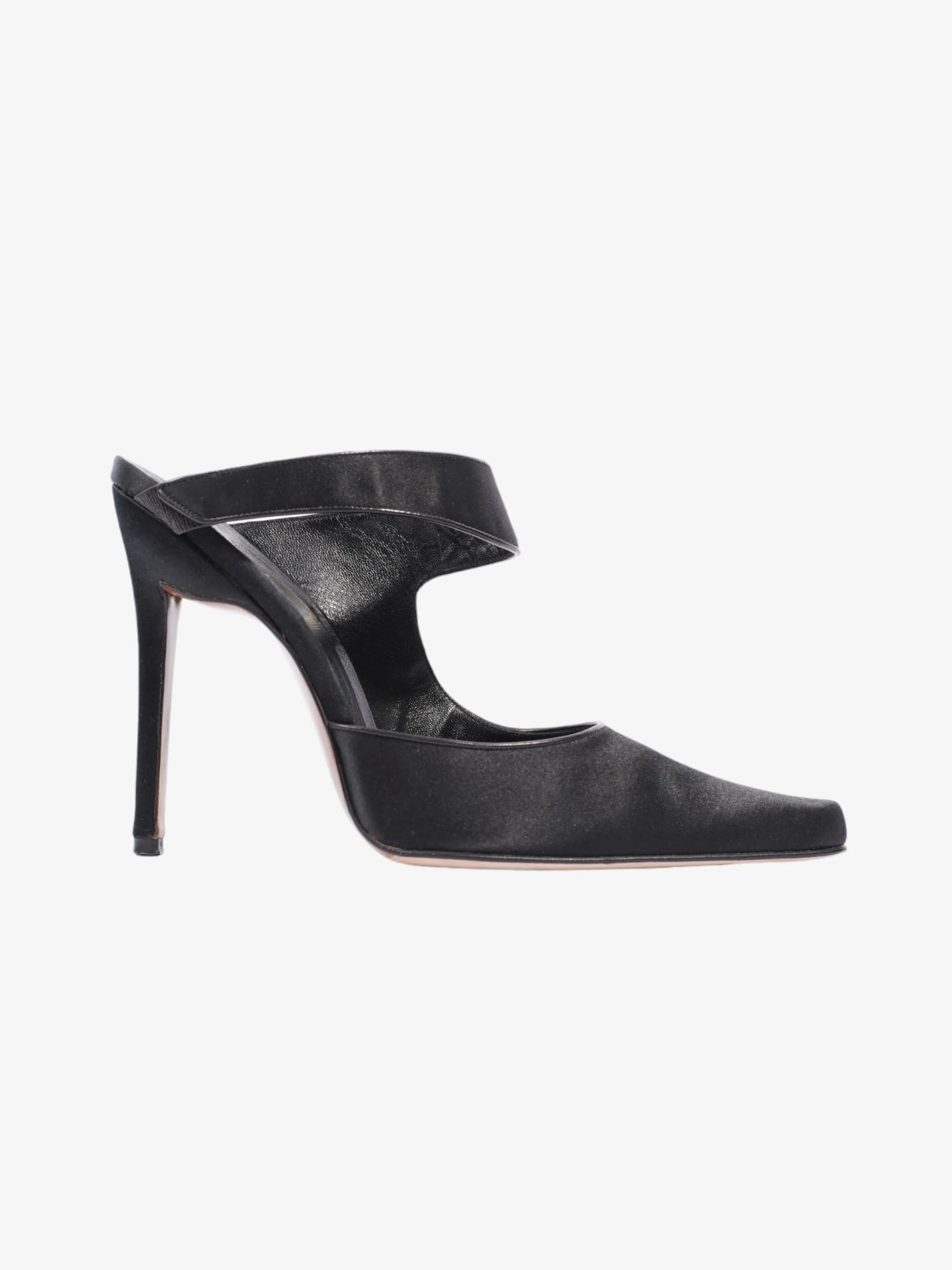 Christian Dior Strap Pointed Heels 110mm Black Satin EU 39 UK 6 Faux Leather Heels