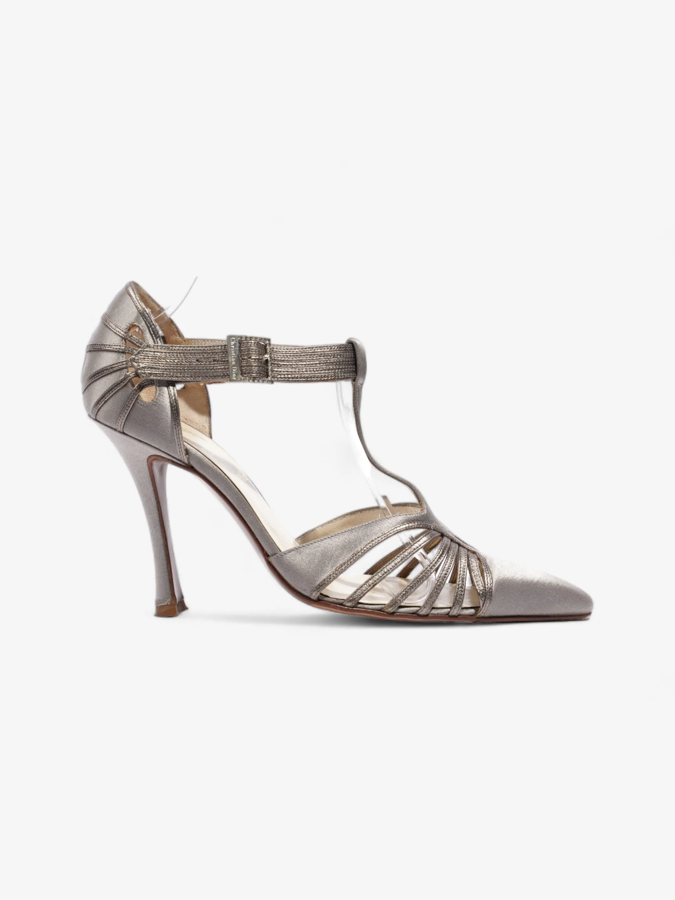 Christian Dior Strappy Pointed Heel 100mm Grey Satin EU 37.5 UK 4.5 Sexy Heels