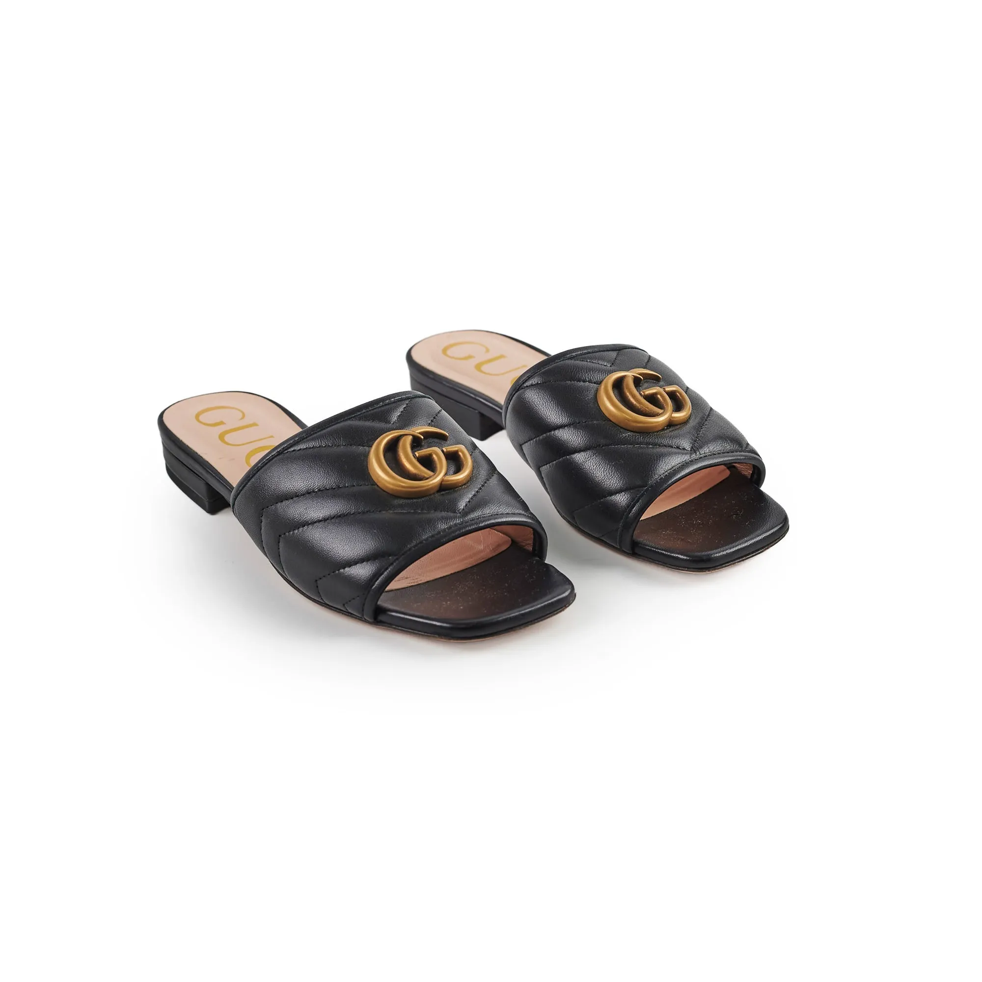 City Motion Gucci Marmont Black Leather Flats Size 34