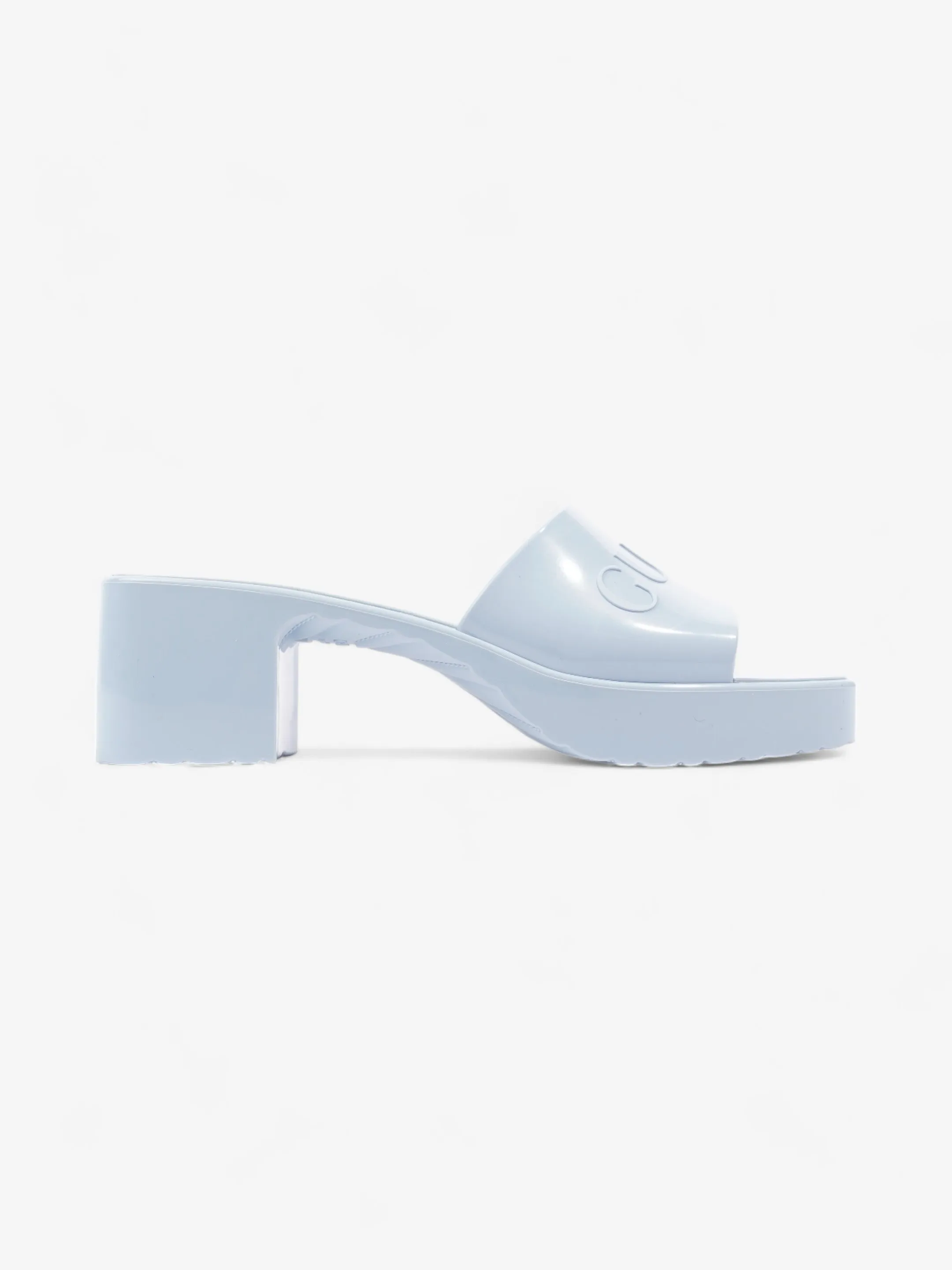 Comfort Frame Gucci Logo Platform Slide Sandal 50mm Light Blue Rubber EU 37 UK 4