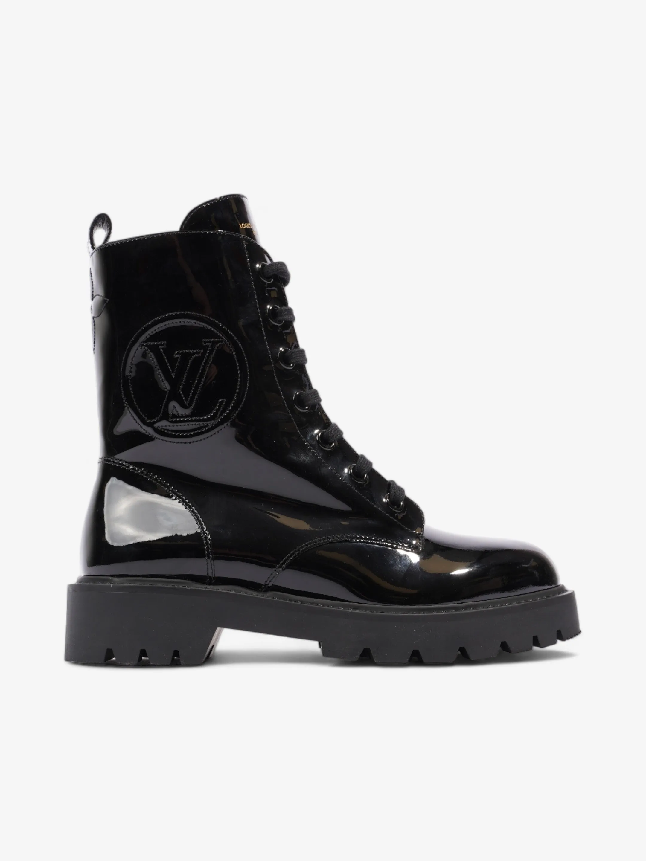 Comfort Guard Louis Vuitton Territory Flat Ranger Boots Black Patent Leather EU 40 UK 7