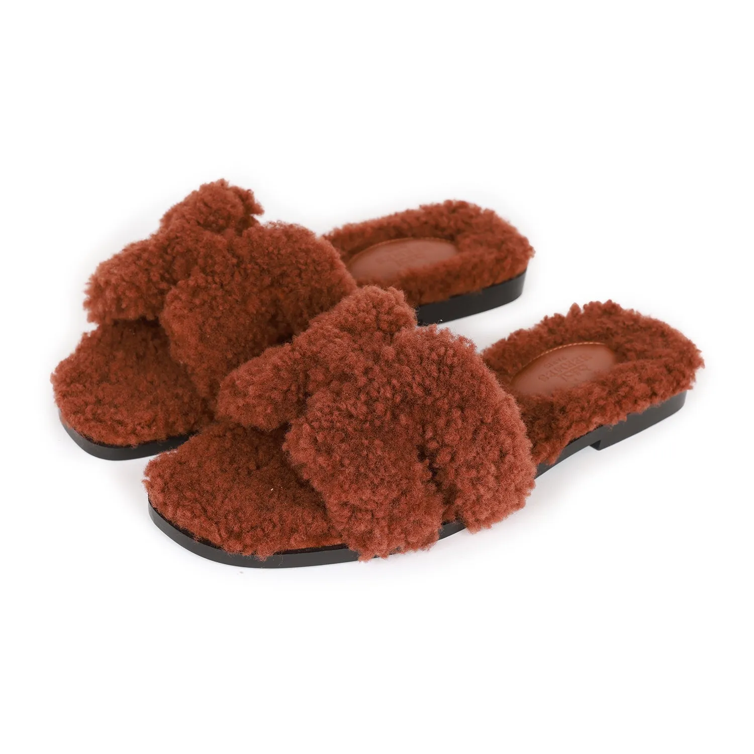 Comfort Sandals Hermes Oran Sandals Cognac Woolskin 36