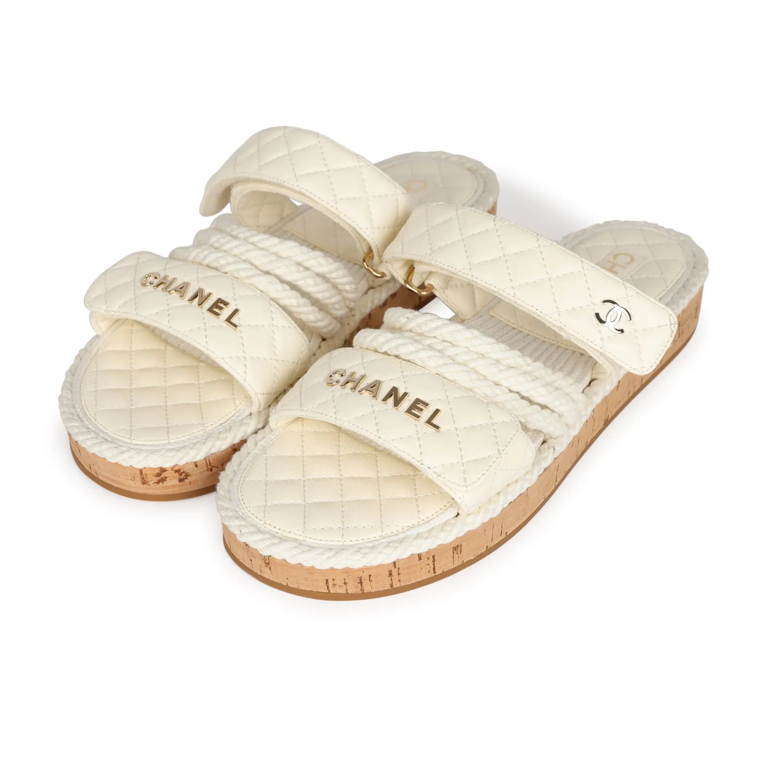 Comfortable Travel Shoes Chanel Rope Sandals White Lambskin Gold Hardware  41 EU