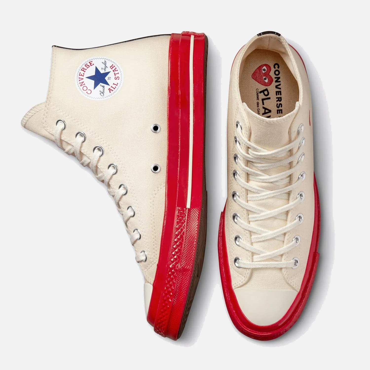 Converse x Comme Des Garcons Heart Hi Chuck 70 Cream Red - CDG Lightweight Tongue Concept