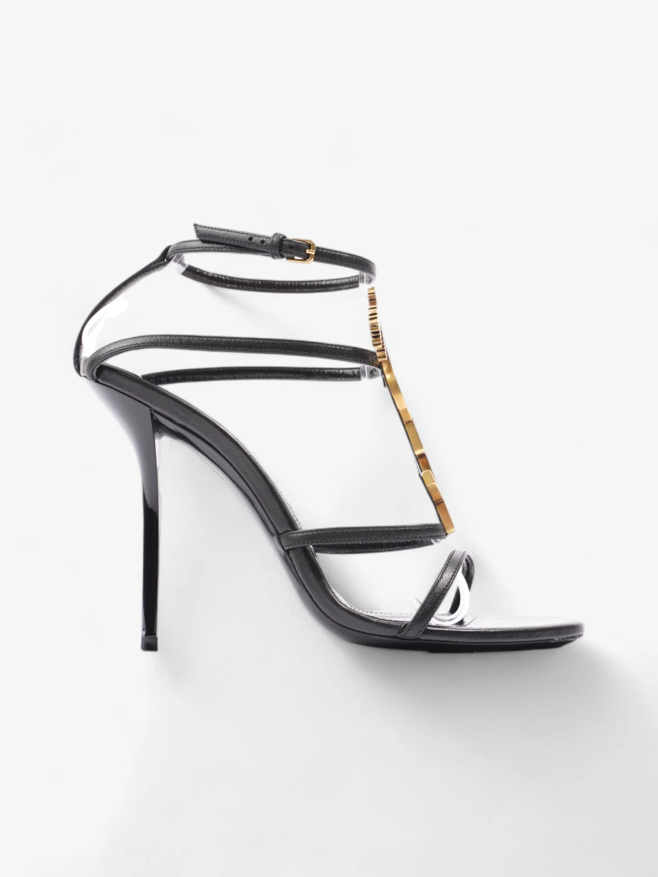 Crystal Pumps Saint Laurent Cassandra Palm Heels 110mm Black / Gold Leather EU 39 UK 6