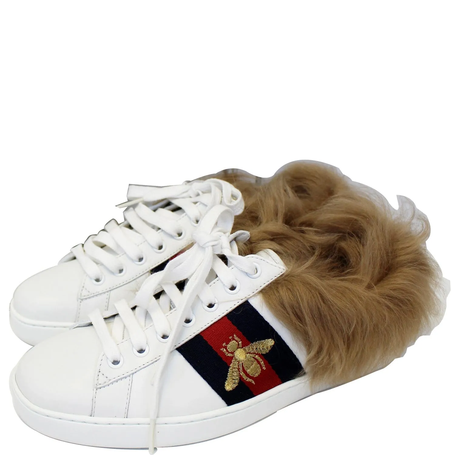 Cushion Tech GUCCI New Ace Lamb Fur Lace Up Sneakers White