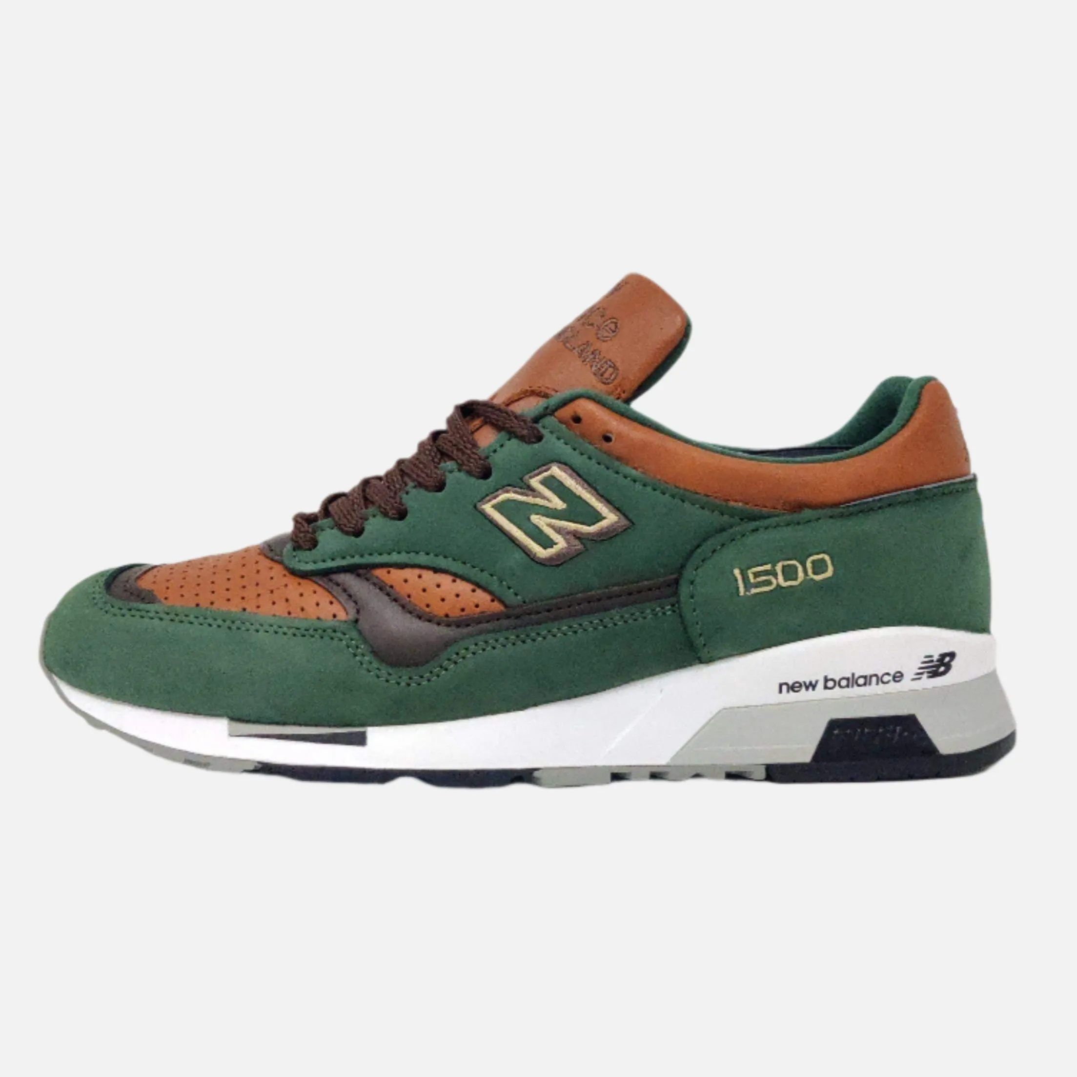 Comfort Heel Comfortable Design Men's New Balance 1500 GT Green Brown Suede Trainers