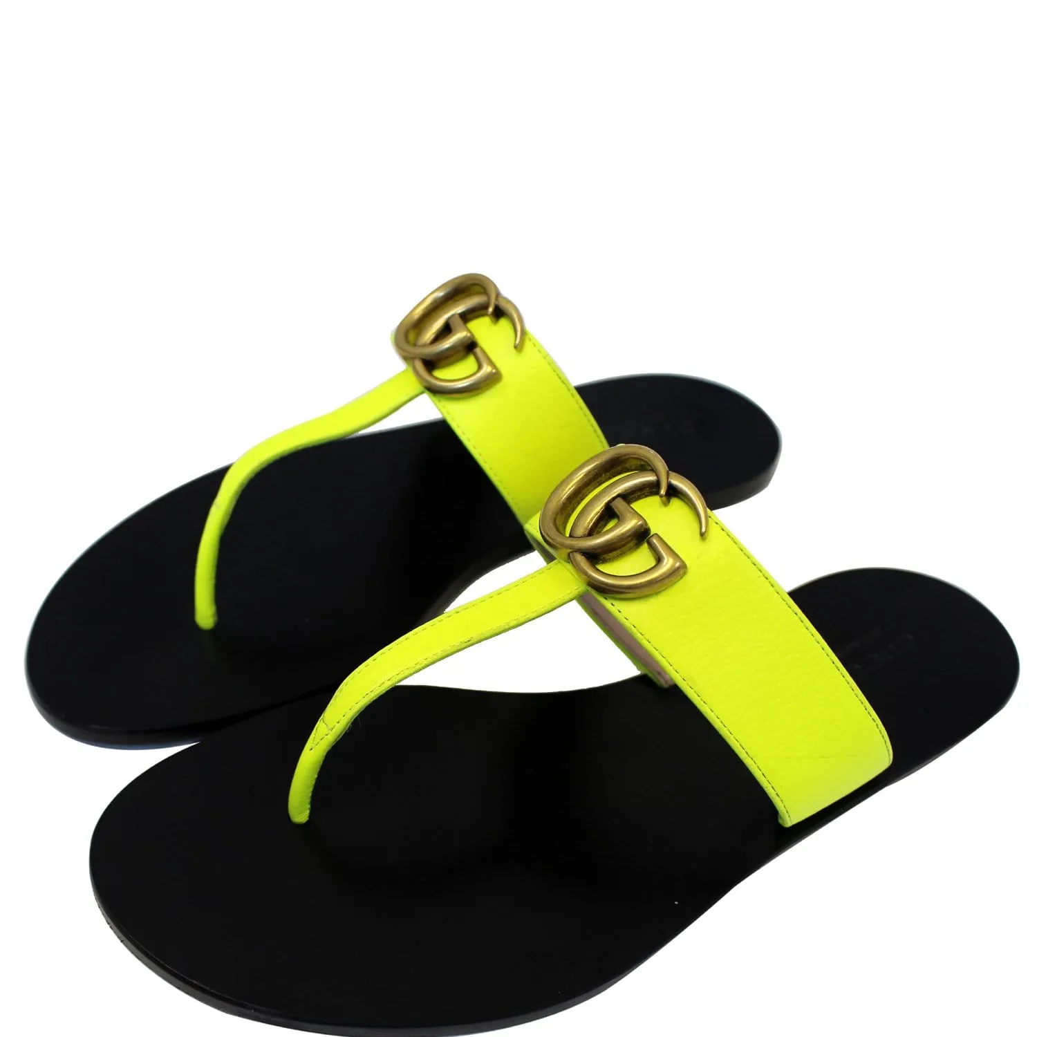 Easy Fit GUCCI GG Marmont Leather Thong Sandal Green 7 US