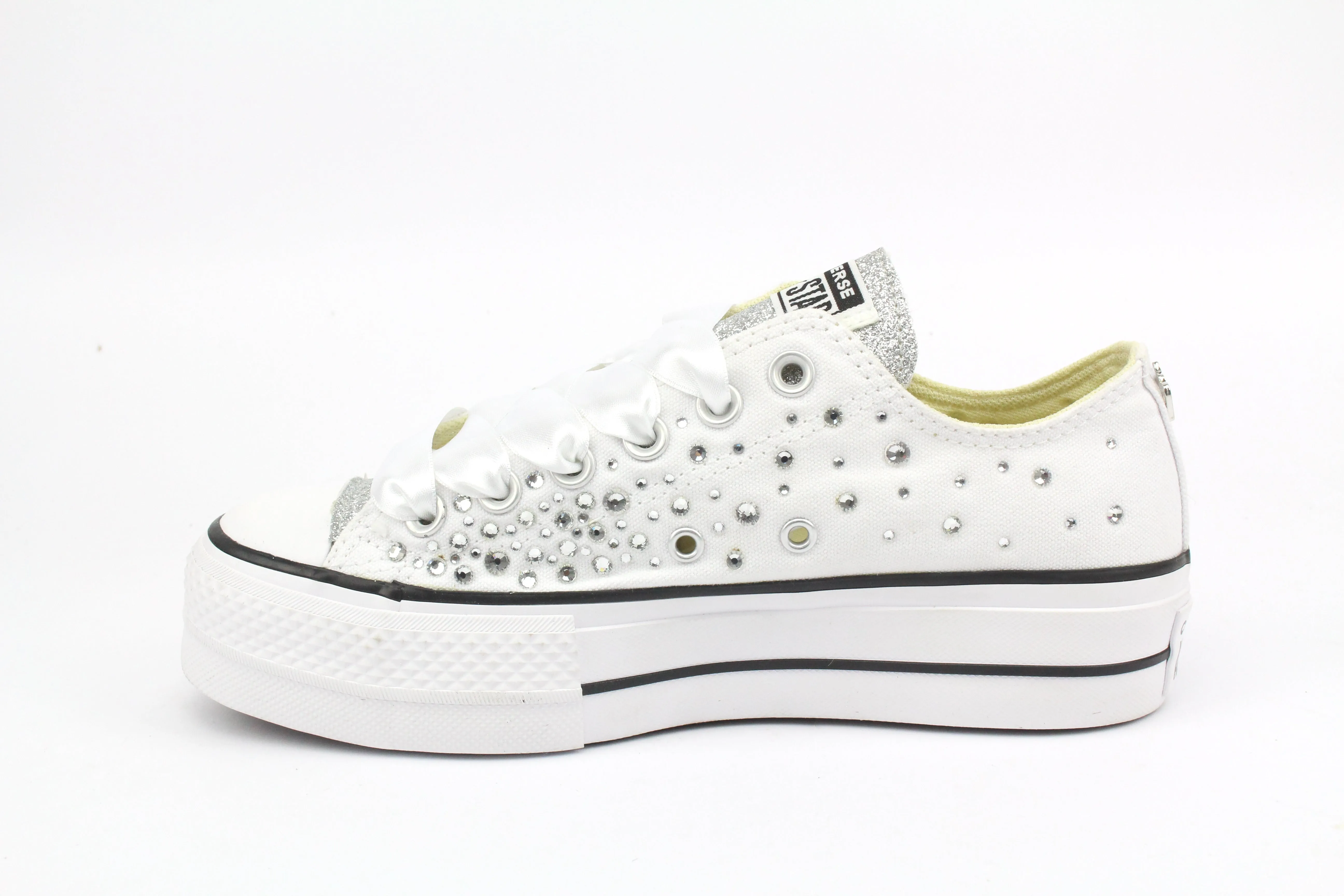 Easy Walk Step Converse All Star Platform Bassa White Strass Termo Cristal & Glitter