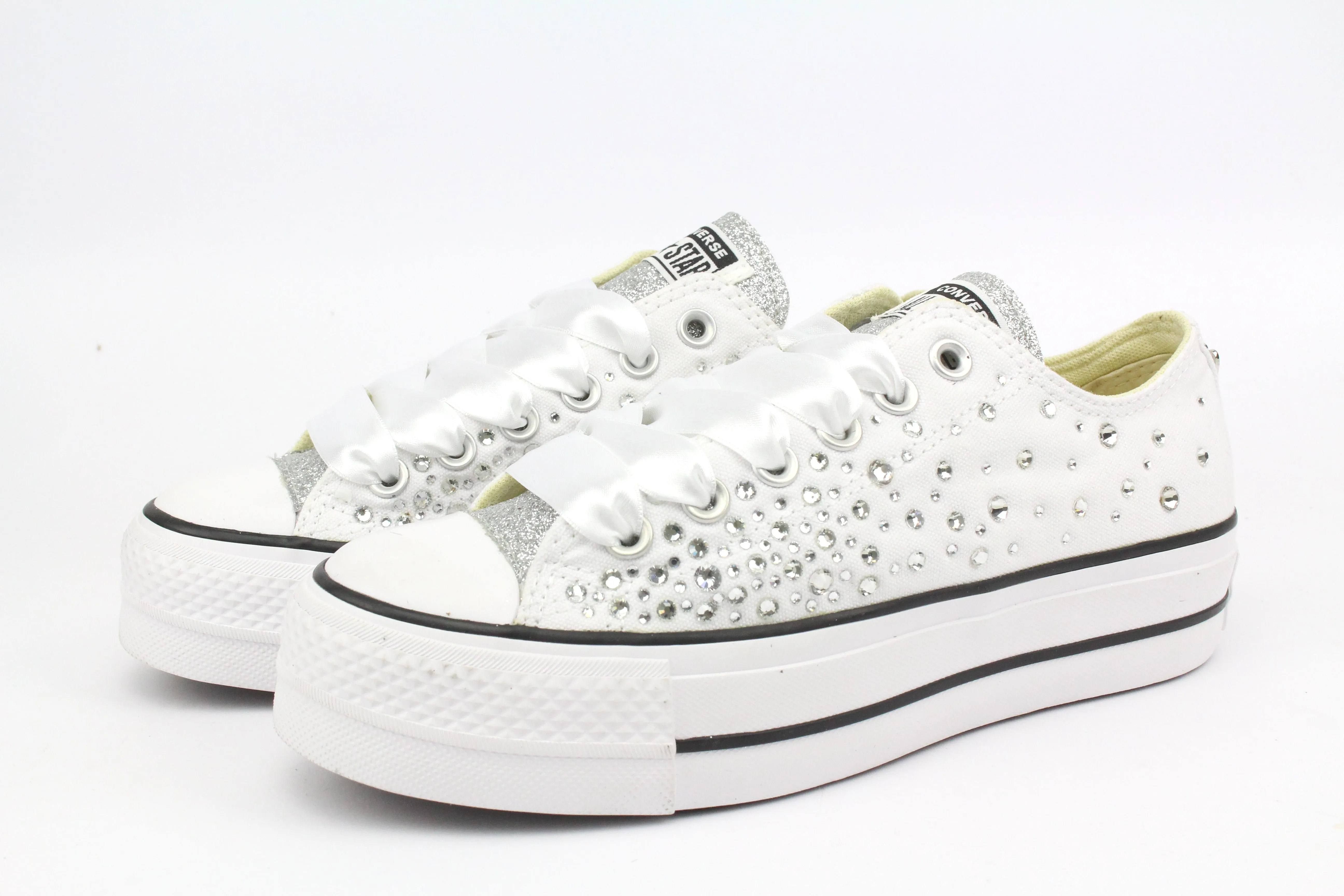 Easy Walk Step Converse All Star Platform Bassa White Strass Termo Cristal & Glitter