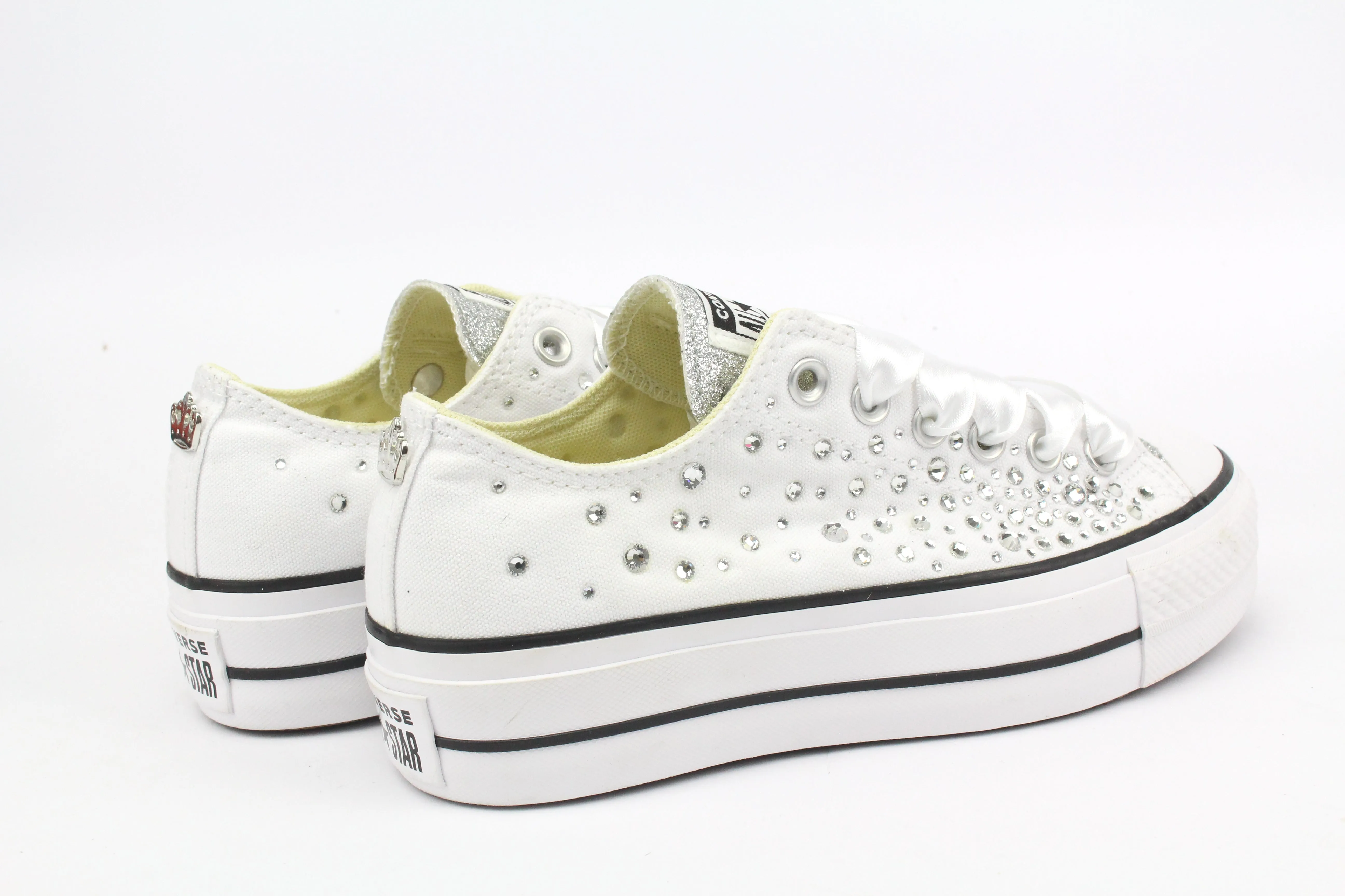 Easy Walk Step Converse All Star Platform Bassa White Strass Termo Cristal & Glitter