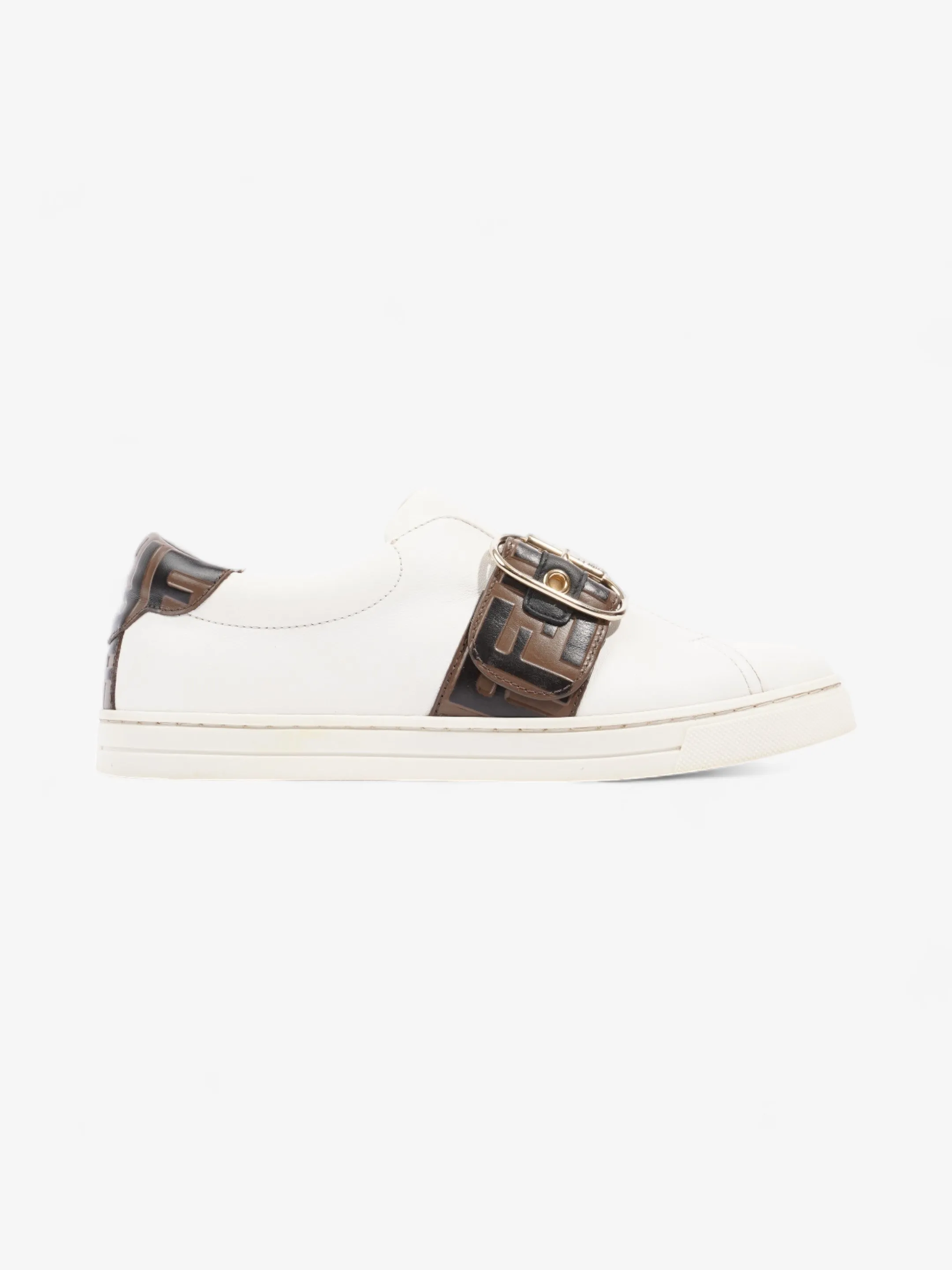 Easy Wear Fit Fendi FF Logo Buckled Low Top Sneakers White / Zucca Leather EU 38 UK 5