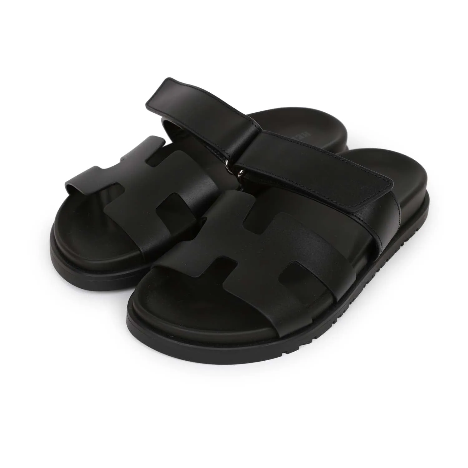 Elegant Sandals for Every Occasion Hermes Chypre Techno Sandals Black Calfskin Palladium Hardware 35