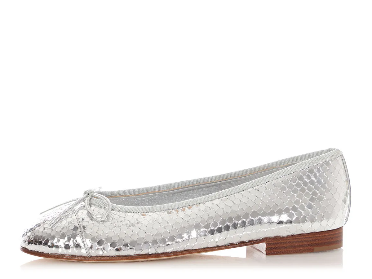 Everyday Go Chanel Silver Mirror Effect Python Ballet Flats