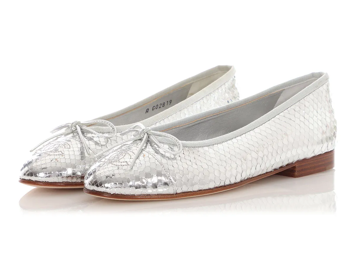 Everyday Go Chanel Silver Mirror Effect Python Ballet Flats