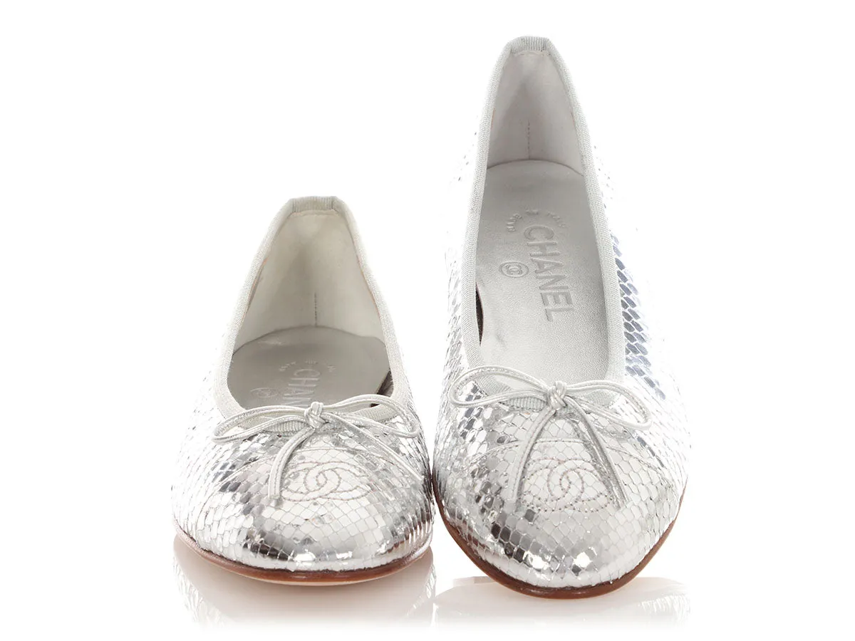 Everyday Go Chanel Silver Mirror Effect Python Ballet Flats