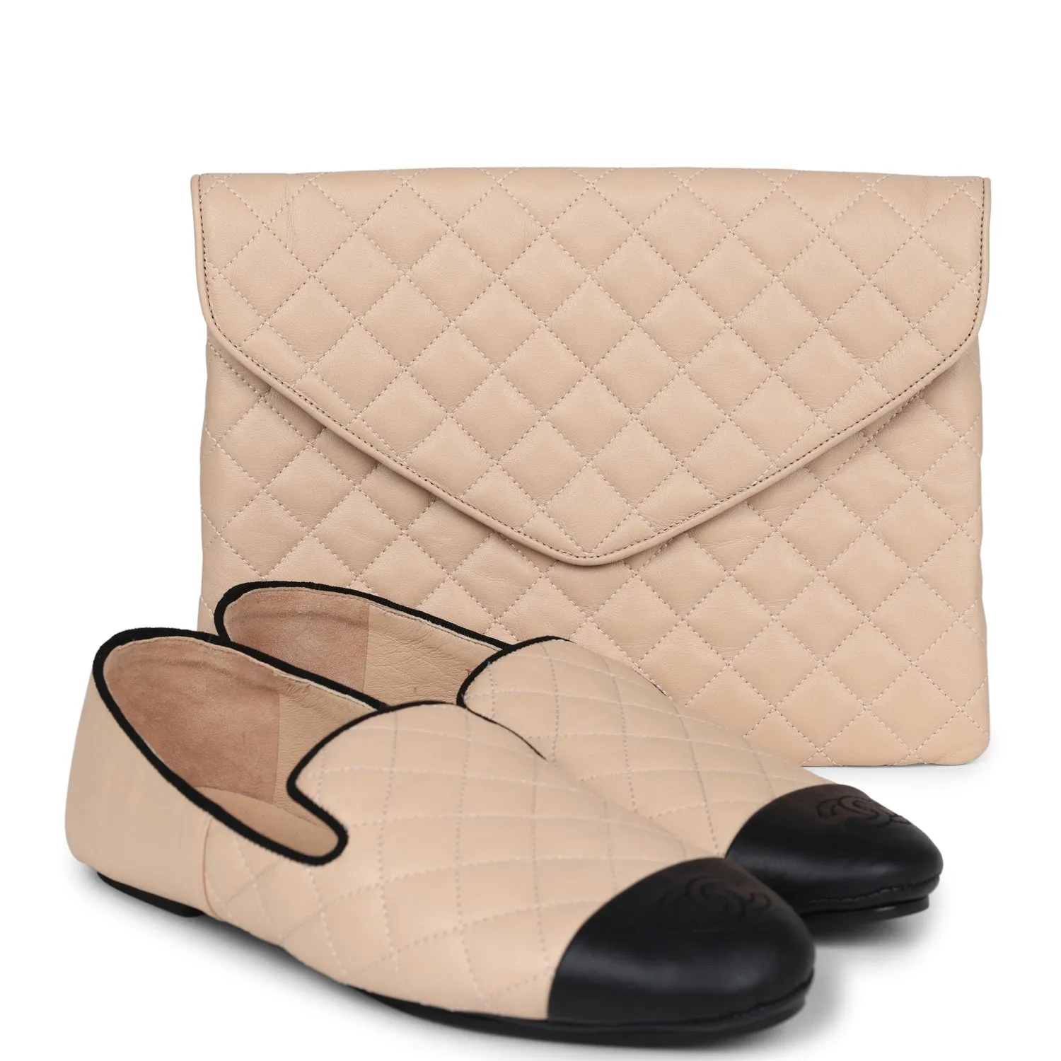 Everyday Luxury Chanel Beige and Black Flats with Clutch 37 EU
