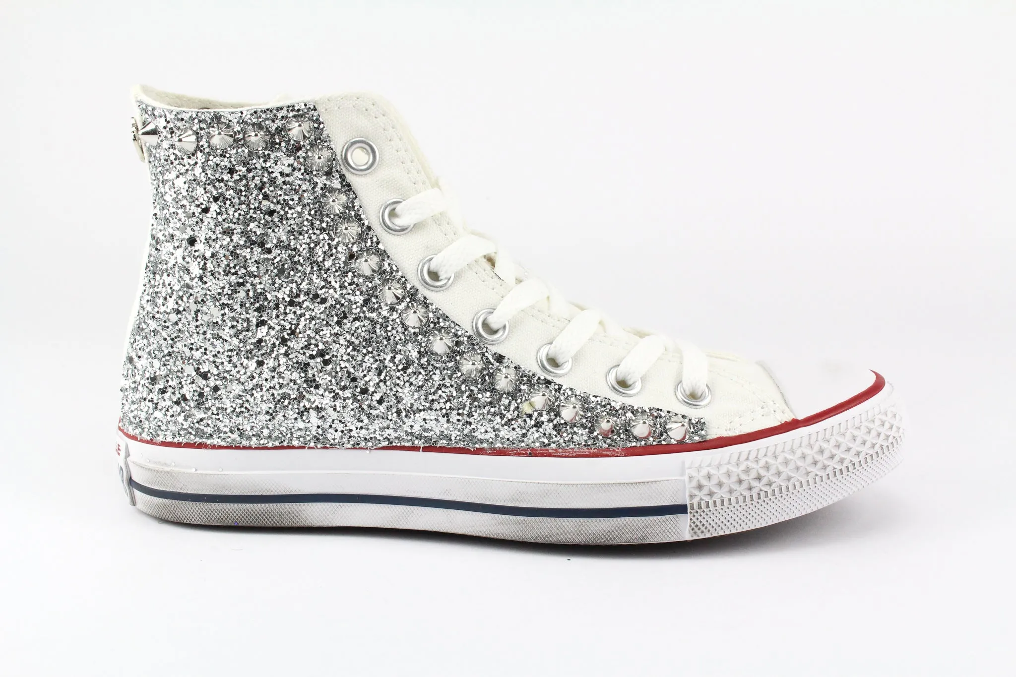 Smart Edge Quick Fit Converse All Star White Silver Glitter & Borchie