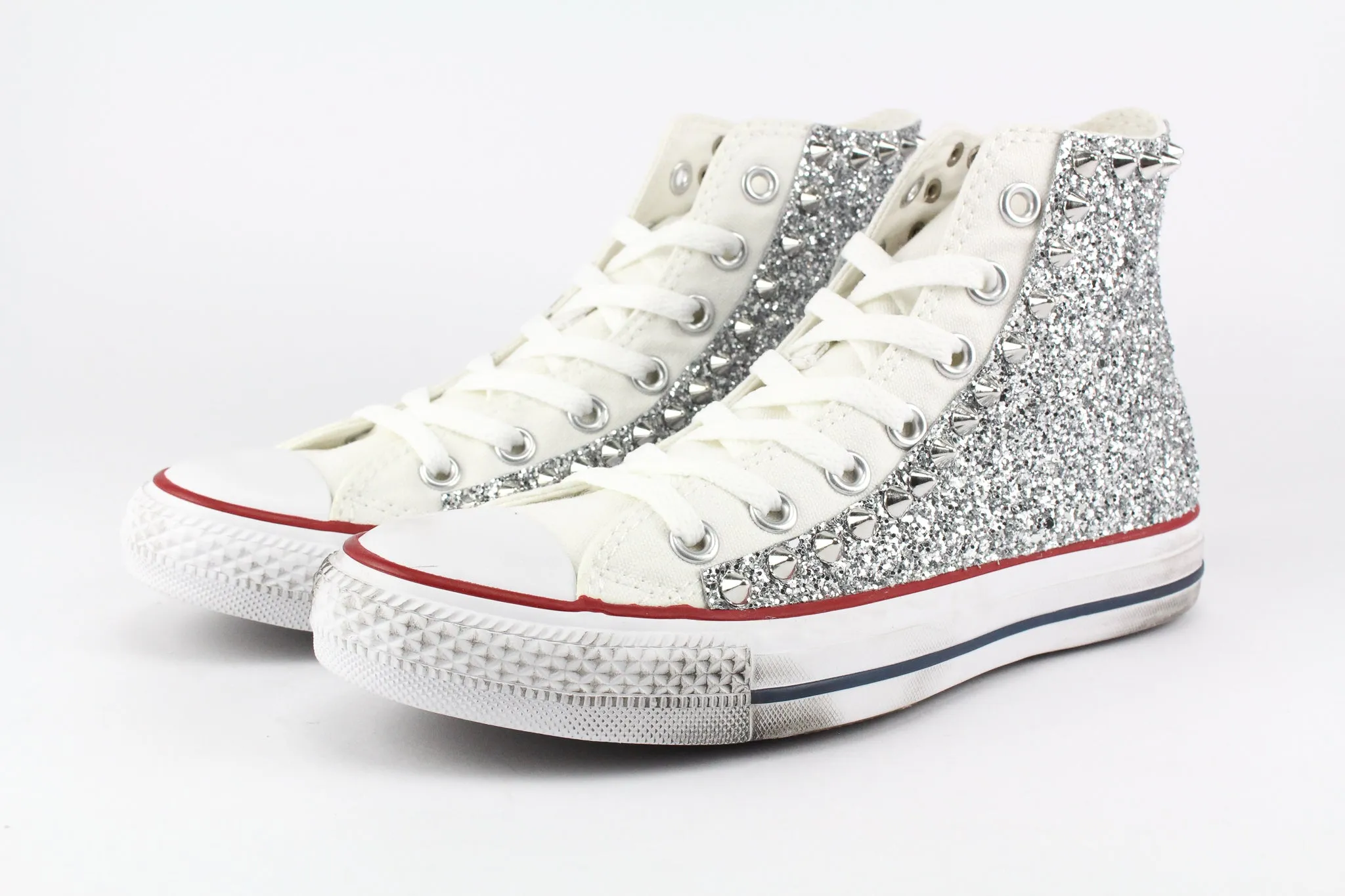 Everyday Walk Converse All Star White Silver Glitter & Borchie