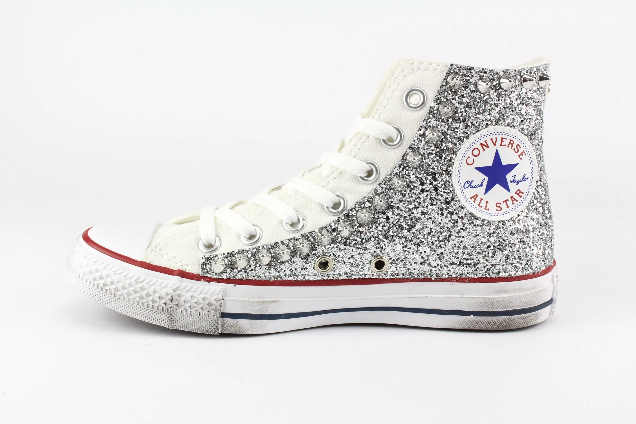 Everyday Walk Converse All Star White Silver Glitter & Borchie