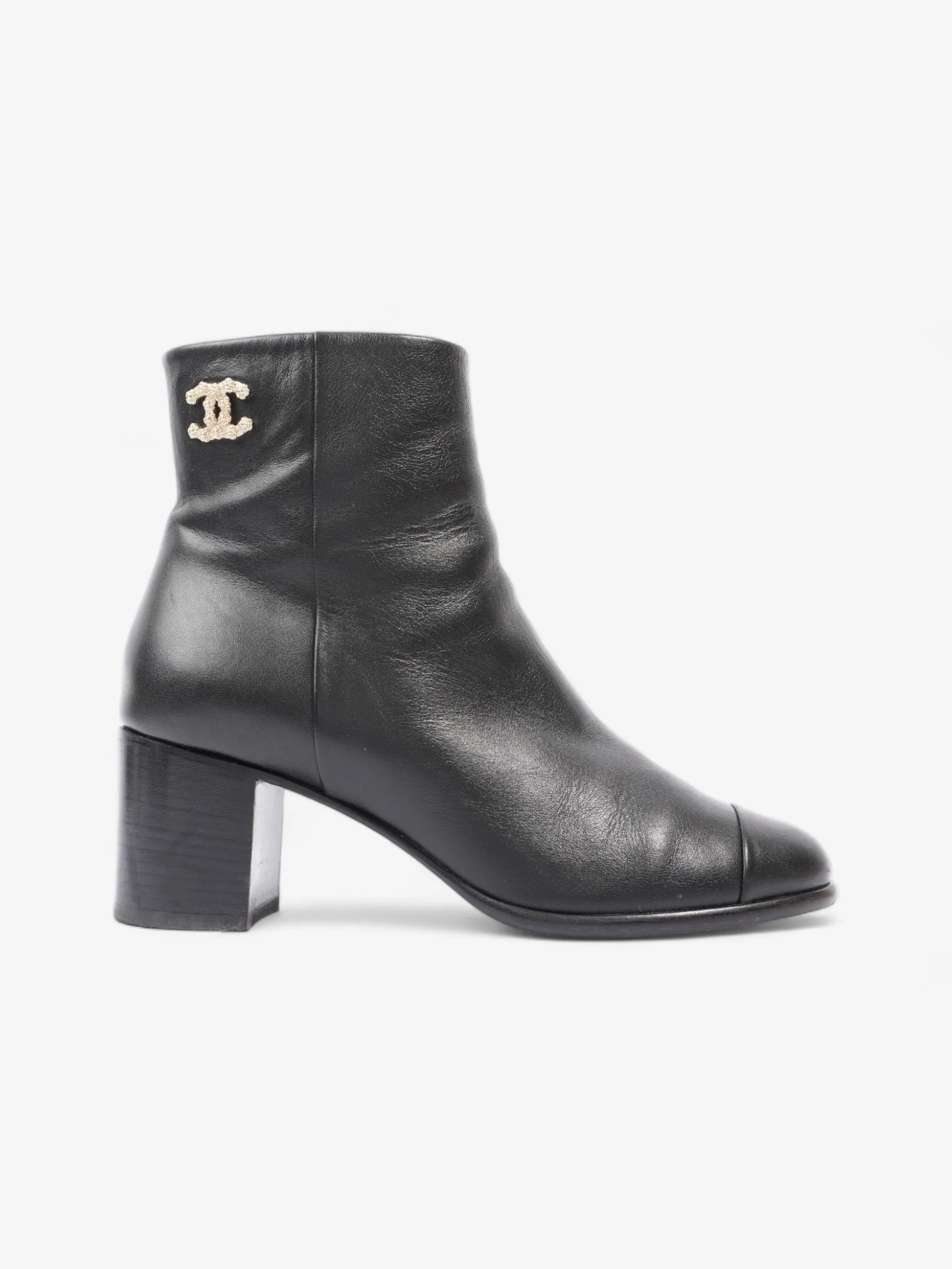 Extended Comfort Chanel CC Boots 50 Black / Gold Leather EU 37.5 UK 4.5