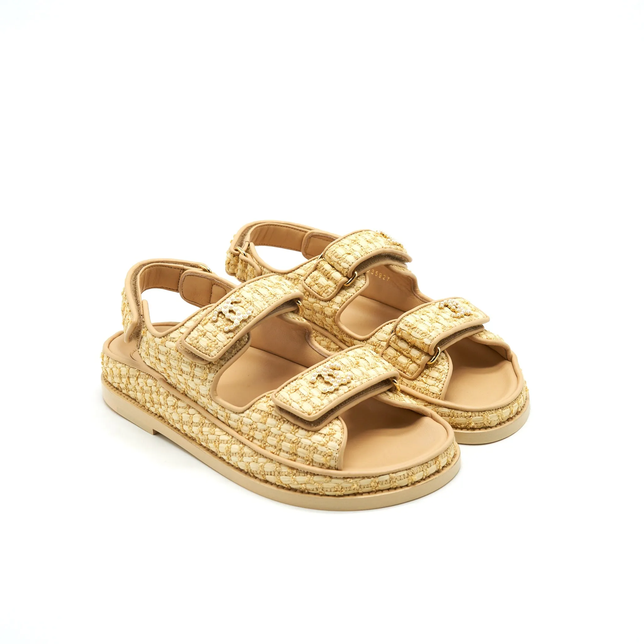 Fashion Heels Chanel Tweed Dad Sandals Size 36C