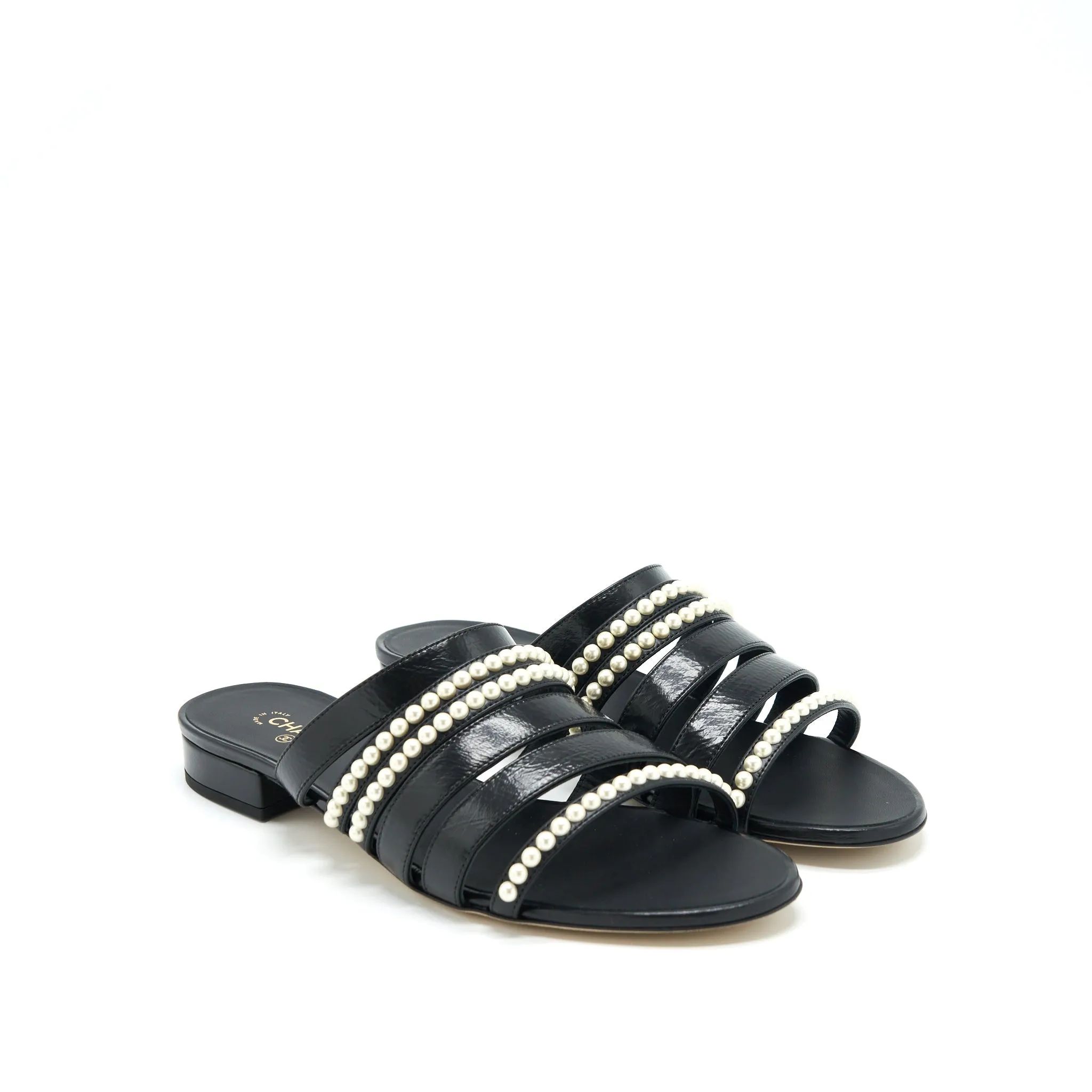 fast-drying Chanel Size 38 Leather And Pearl Sandal Black