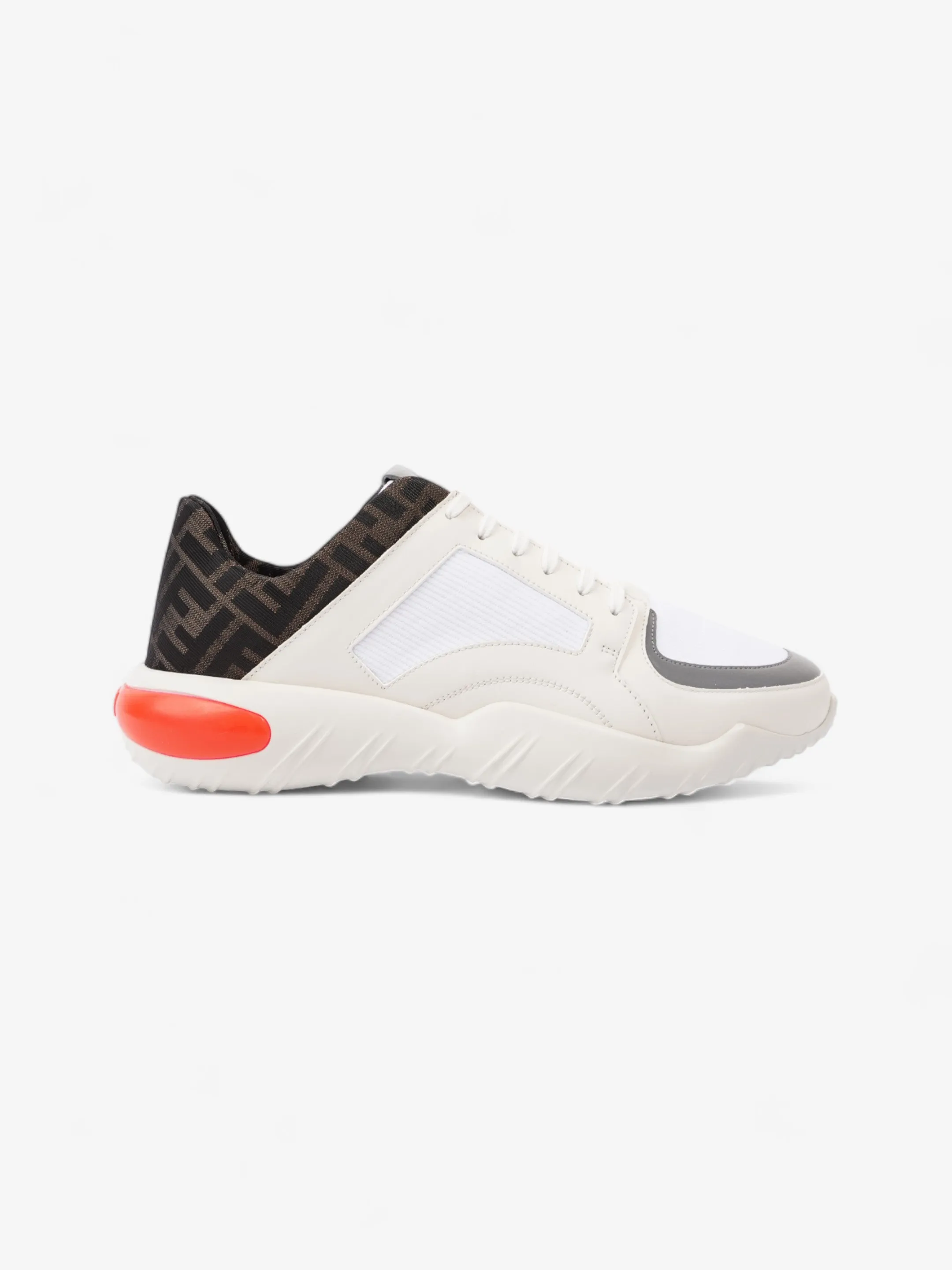 Fendi FF Logo Low Top Sneakers White / Brown / Red Canvas EU 42 UK 8 Ultra Flex Motion