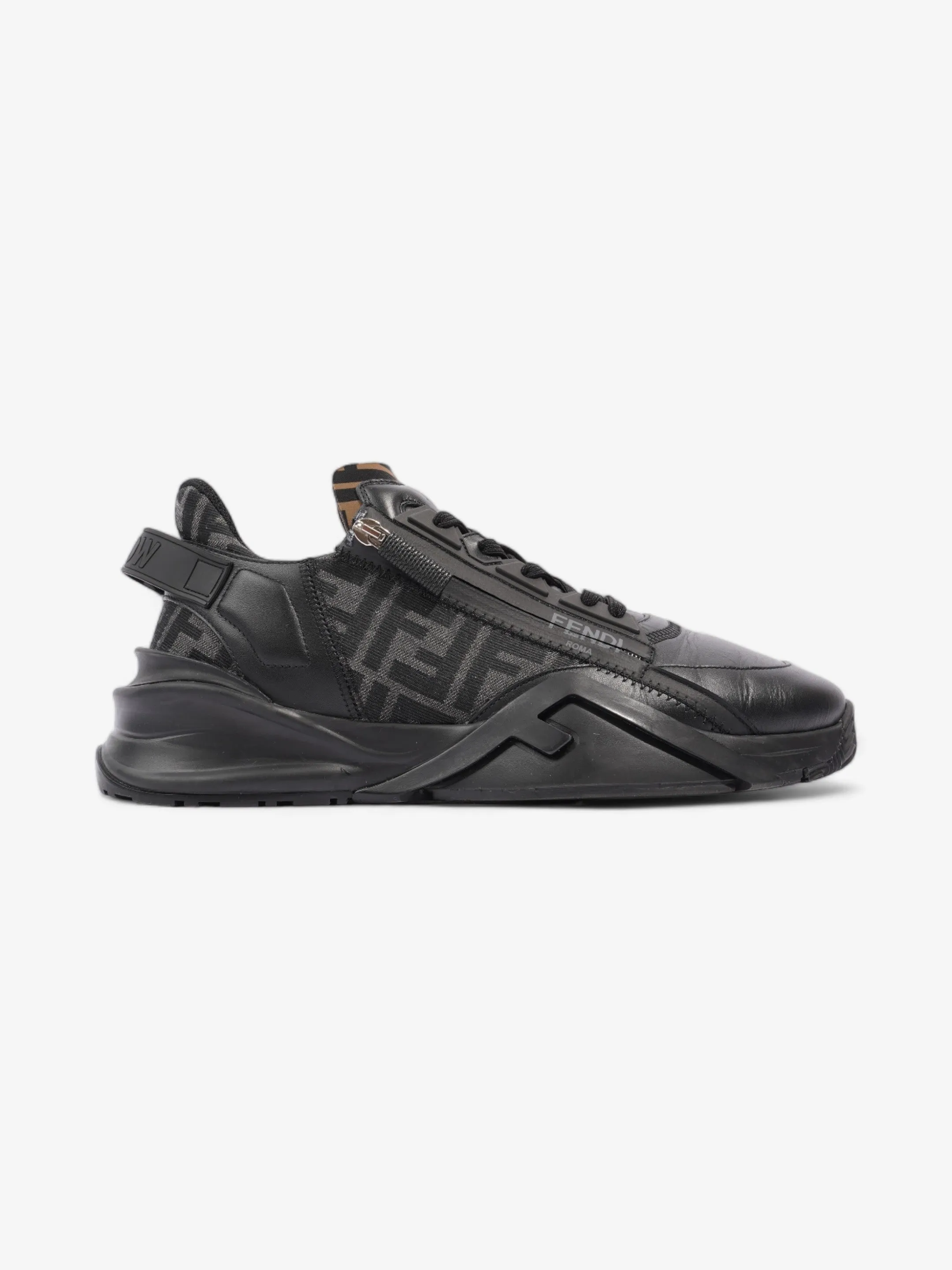 Fendi Flow Sneakers Black / Brown Leather EU 44 UK 10 Casual Edge Finish