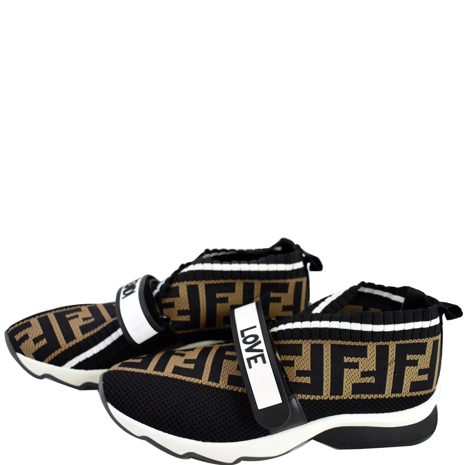 FENDI Rockoko Knit Fabric Sneakers Black Size 6 Distinctive cushioning