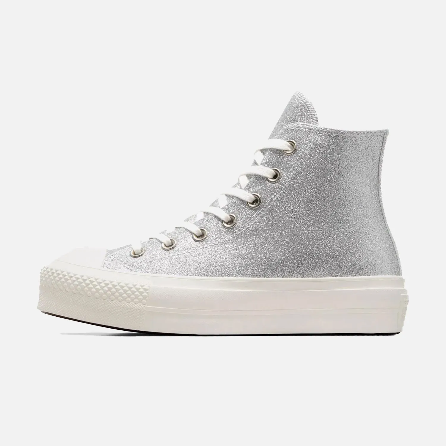 Flexible Collar Design Women's Converse Chuck Taylor Lift Hi Lift Silver Glitter