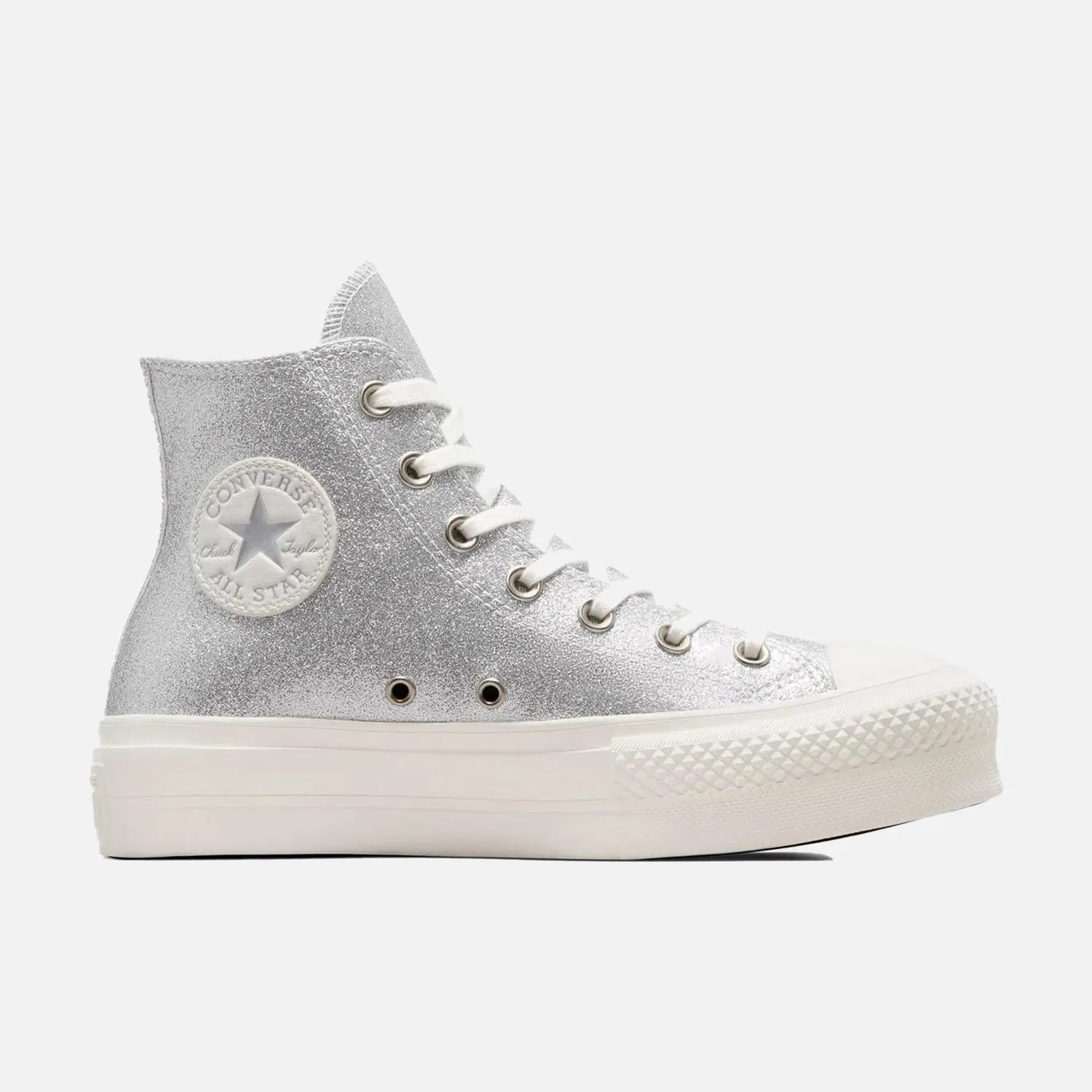 Flexible Collar Design Women's Converse Chuck Taylor Lift Hi Lift Silver Glitter