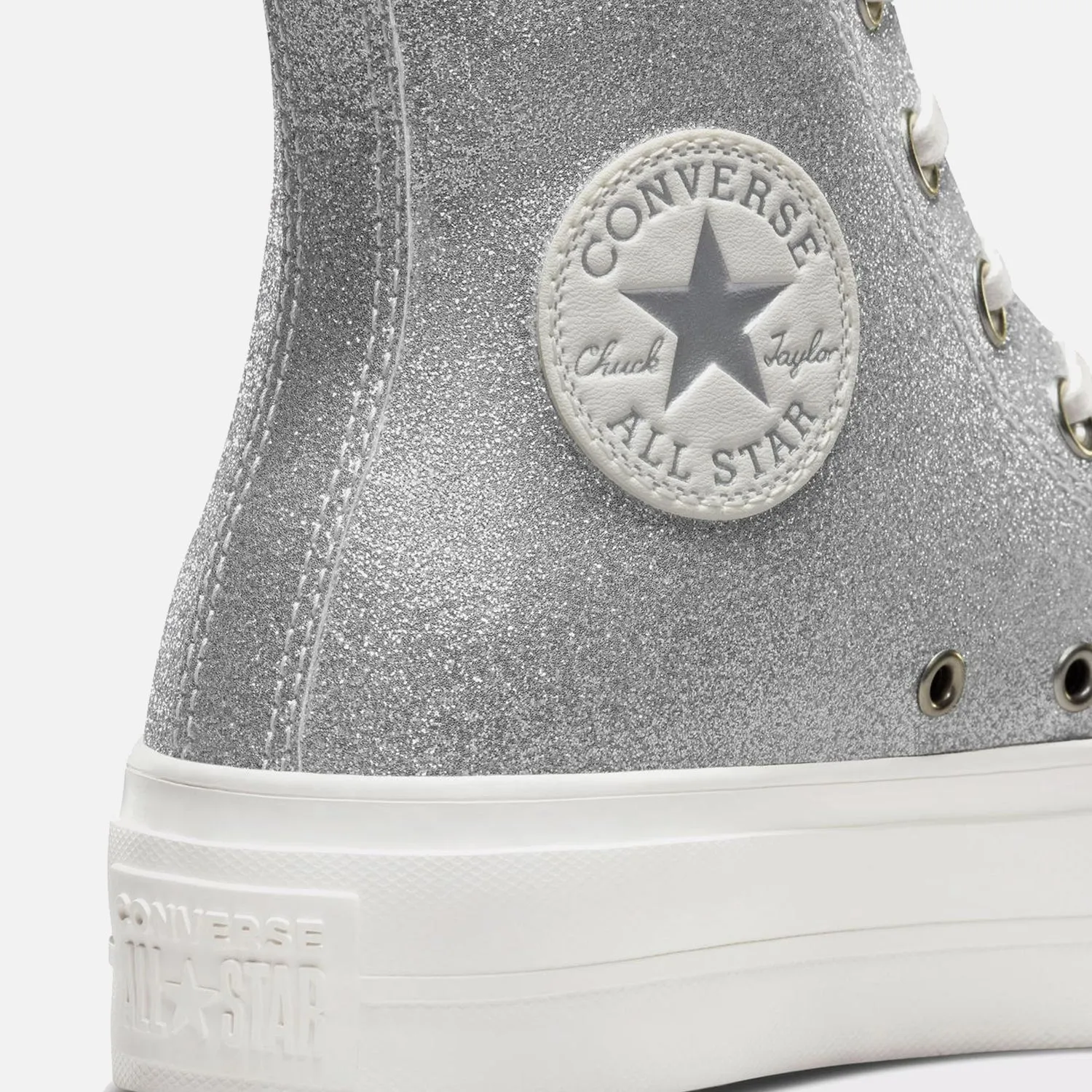 Flexible Collar Design Women's Converse Chuck Taylor Lift Hi Lift Silver Glitter