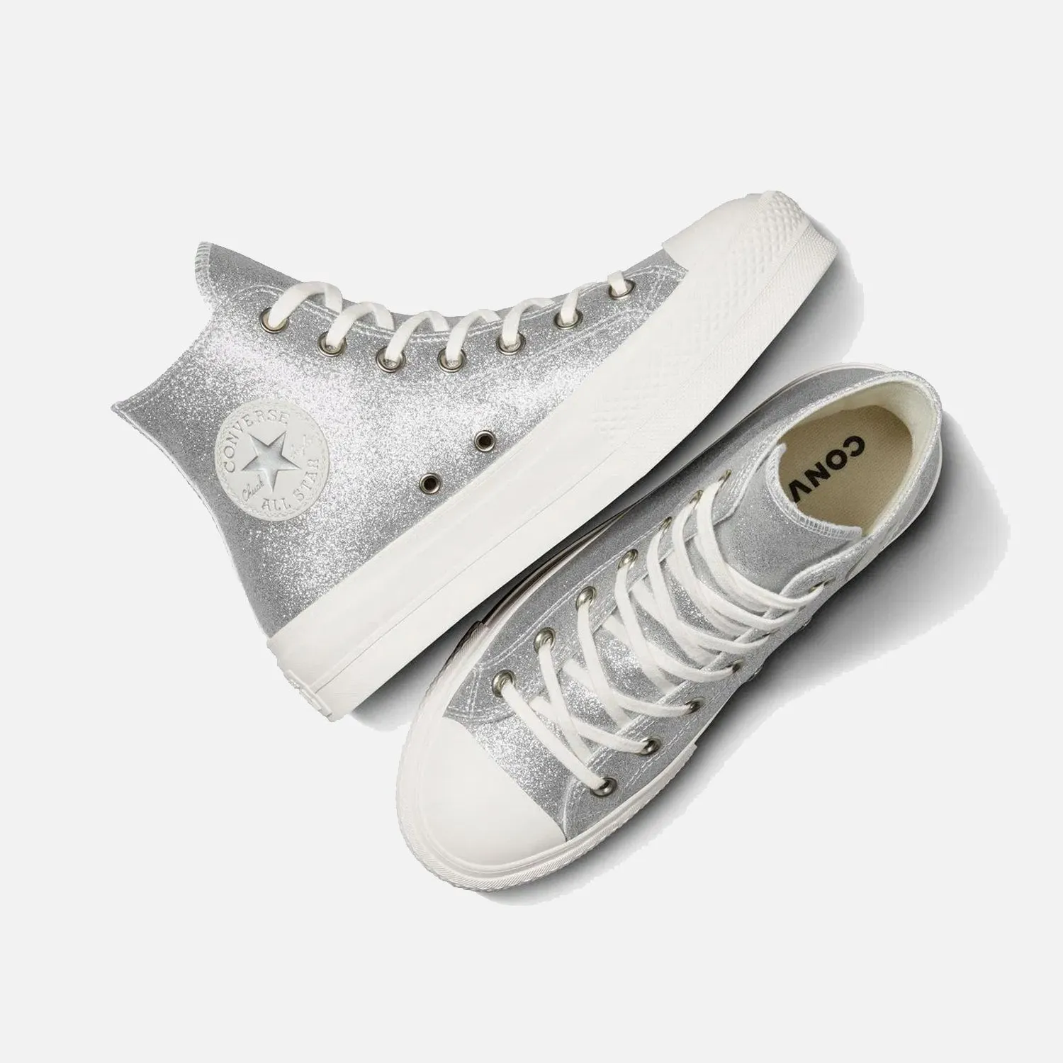 Flexible Collar Design Women's Converse Chuck Taylor Lift Hi Lift Silver Glitter