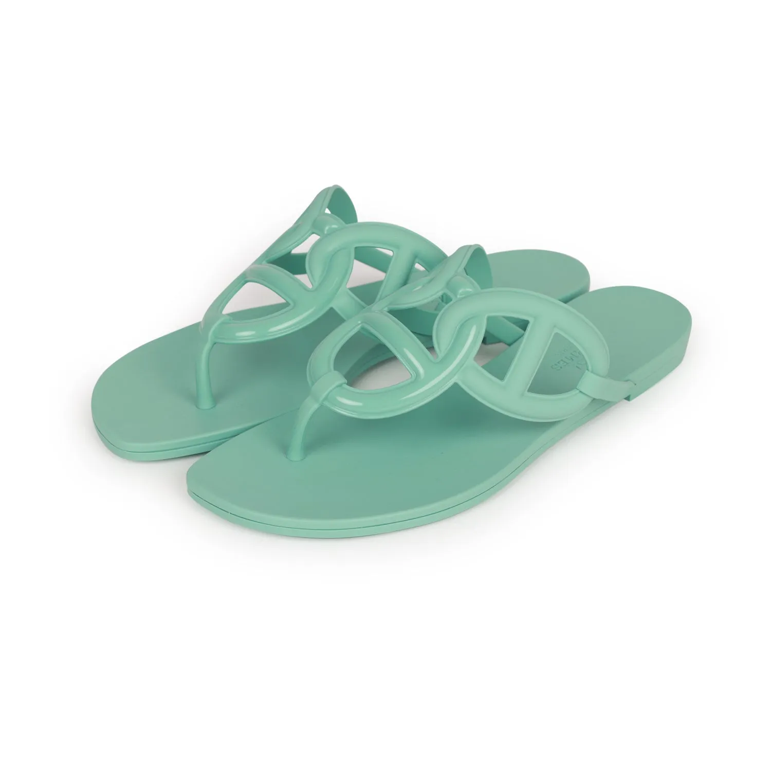 Flexible Travel Shoes Hermes Egerie Sandals Vert Embrun Rubber 37