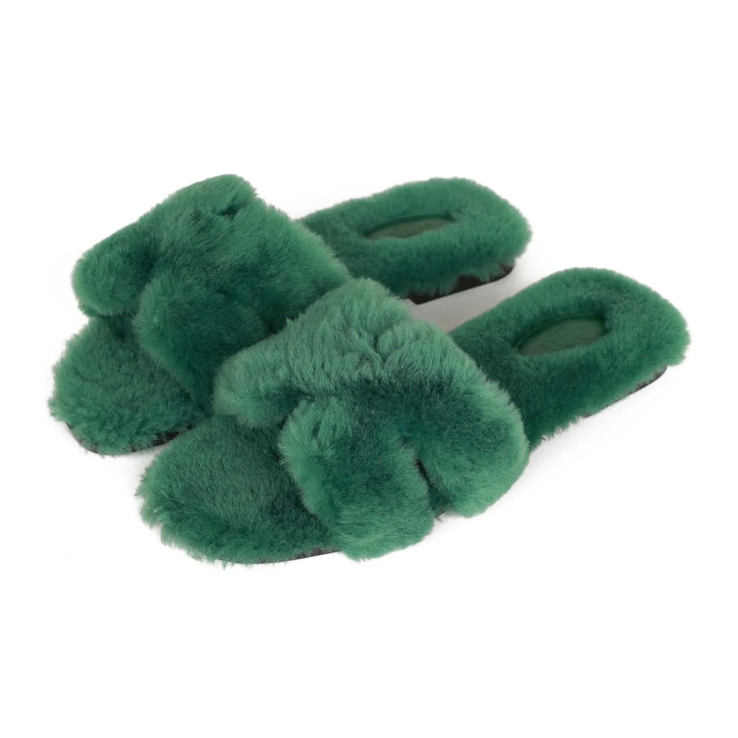 Float Feel Hermes Oran Sandals Vert Anglais Woolskin 38.5